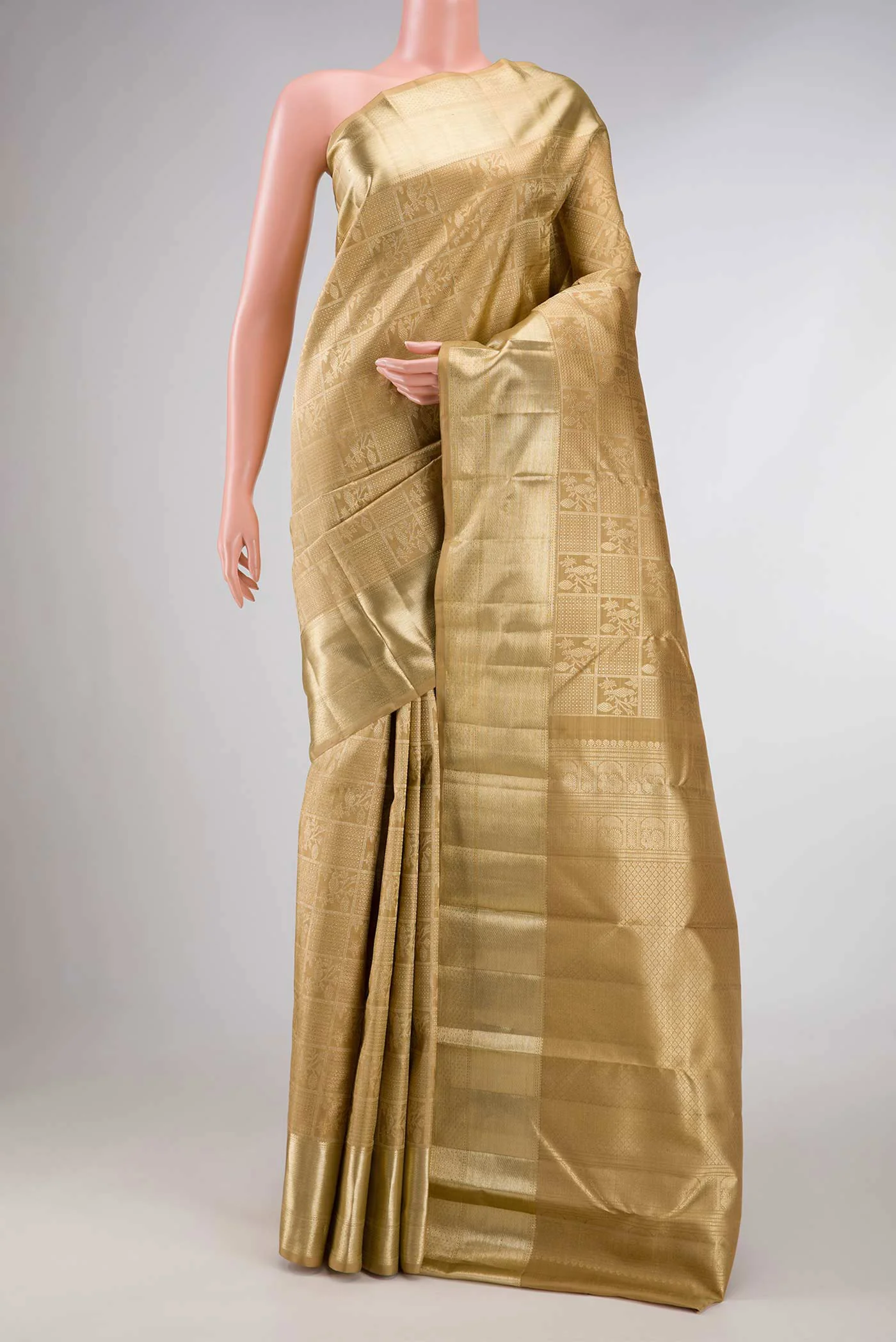 Dark Beige Dual Tone Kanchipuram Silk Saree