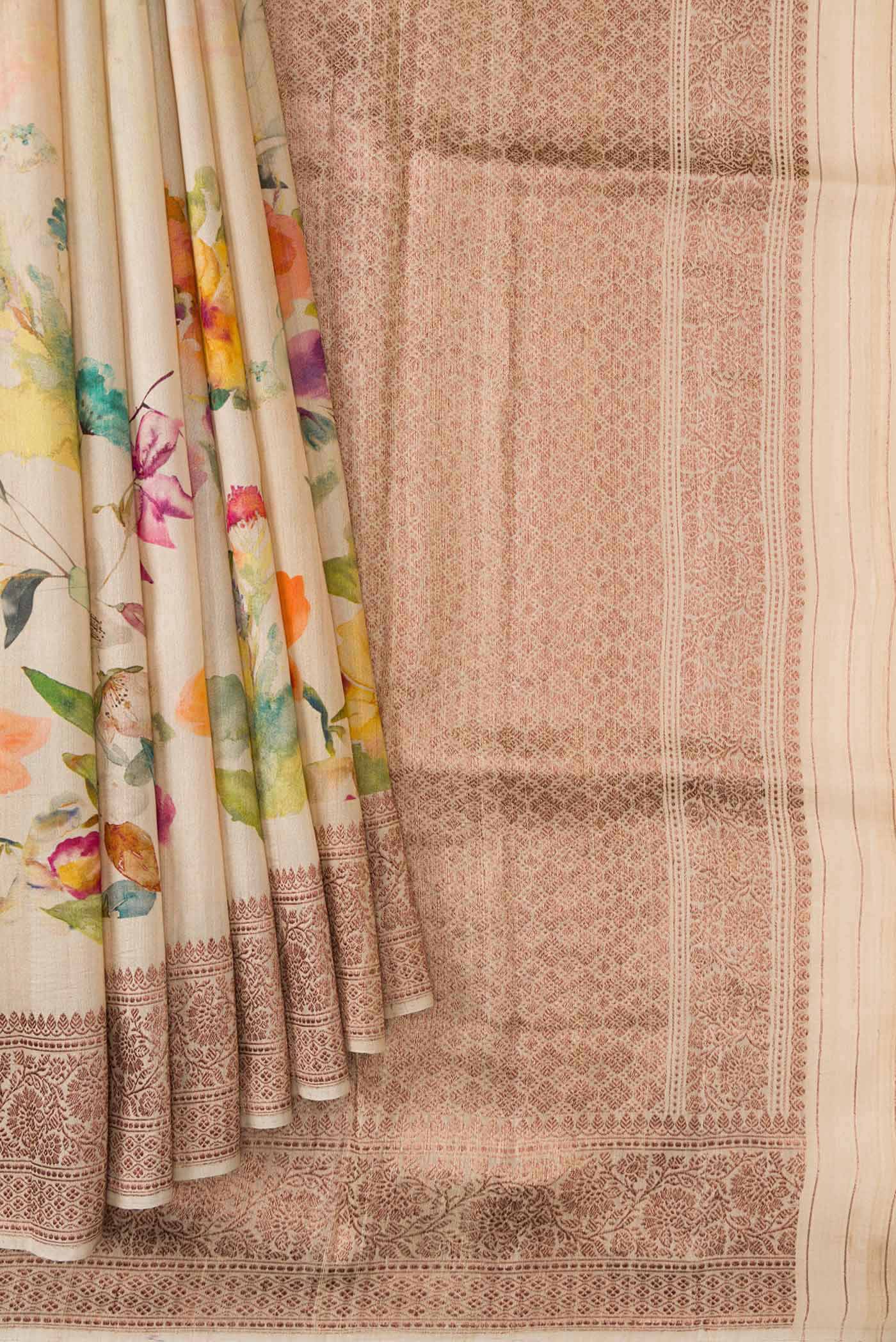 Dark Beige Dual Tone Tussar Silk Saree - Image 4