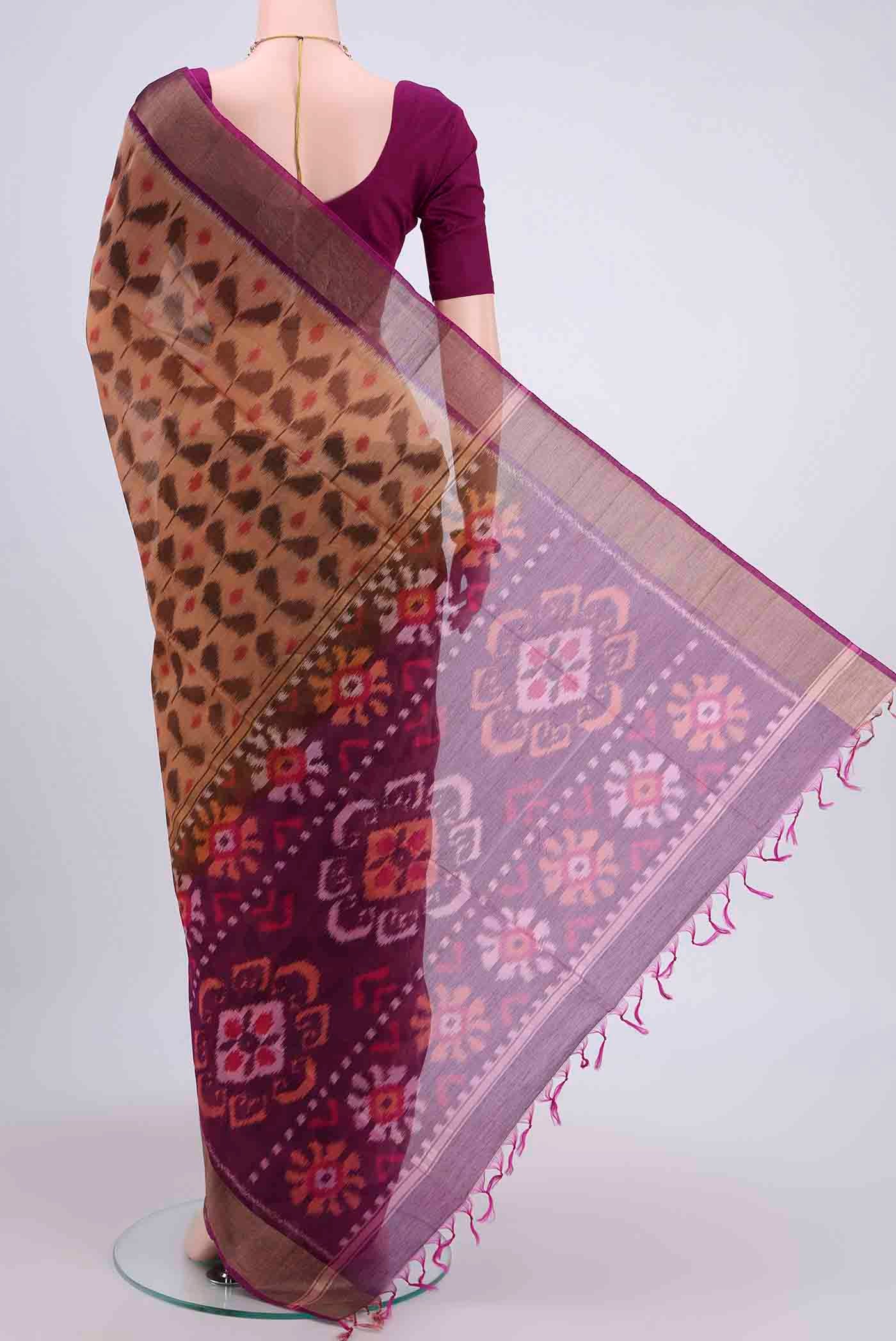 Dark Beige Kota Cotton Saree - Image 3