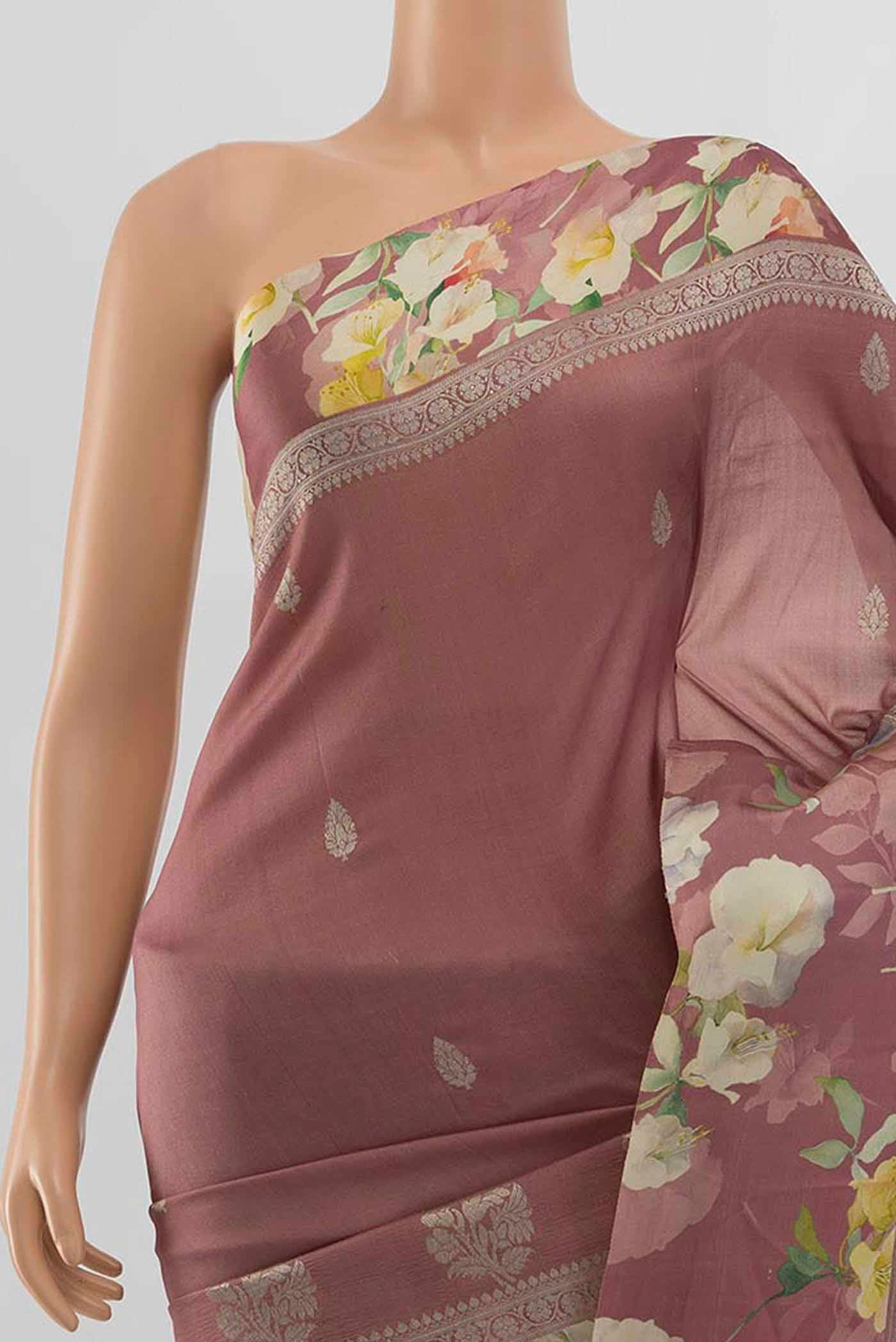 Mauve Bhagalpuri Tussar Silk Saree - Image 2