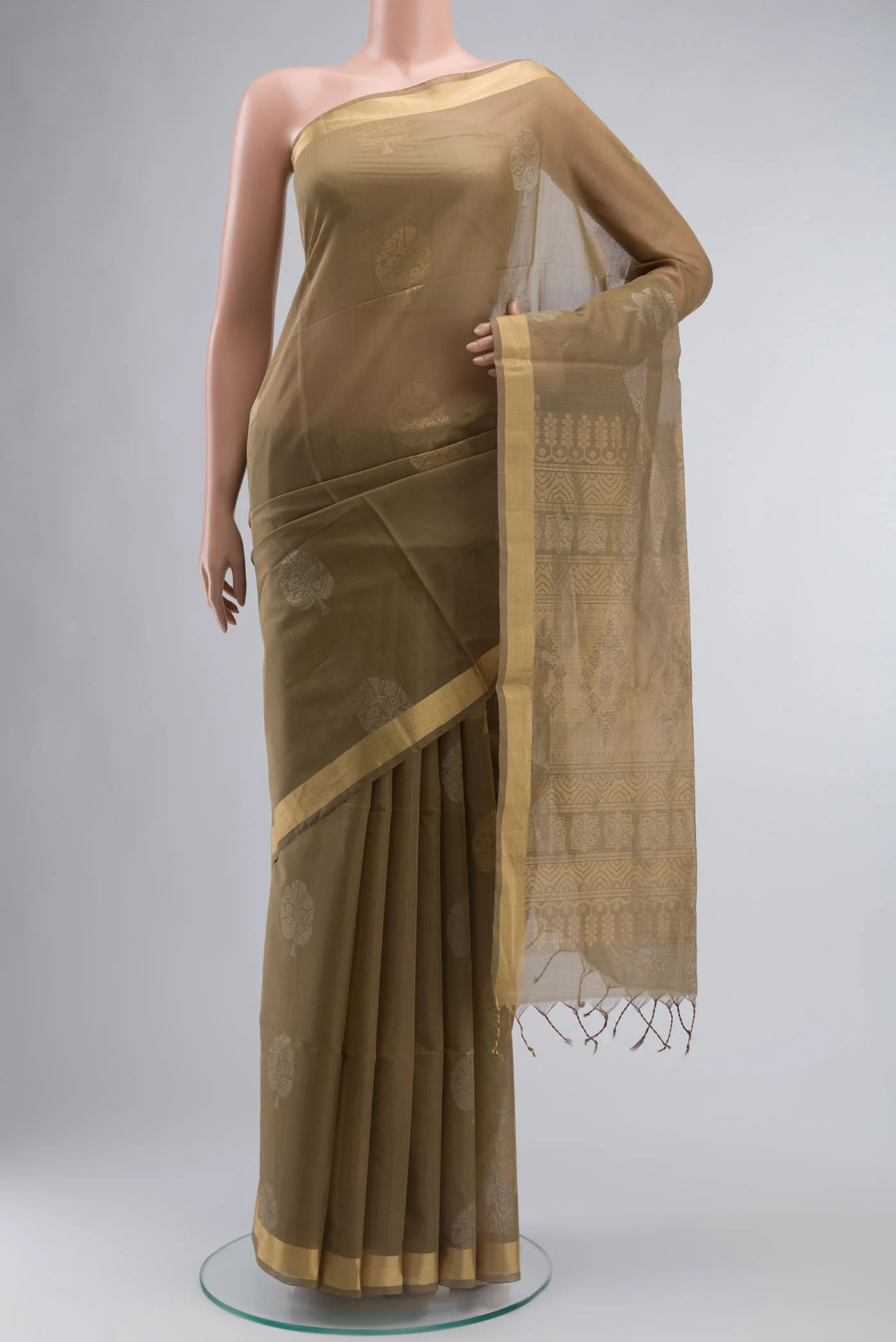 Dark Beige Silk Cotton Saree