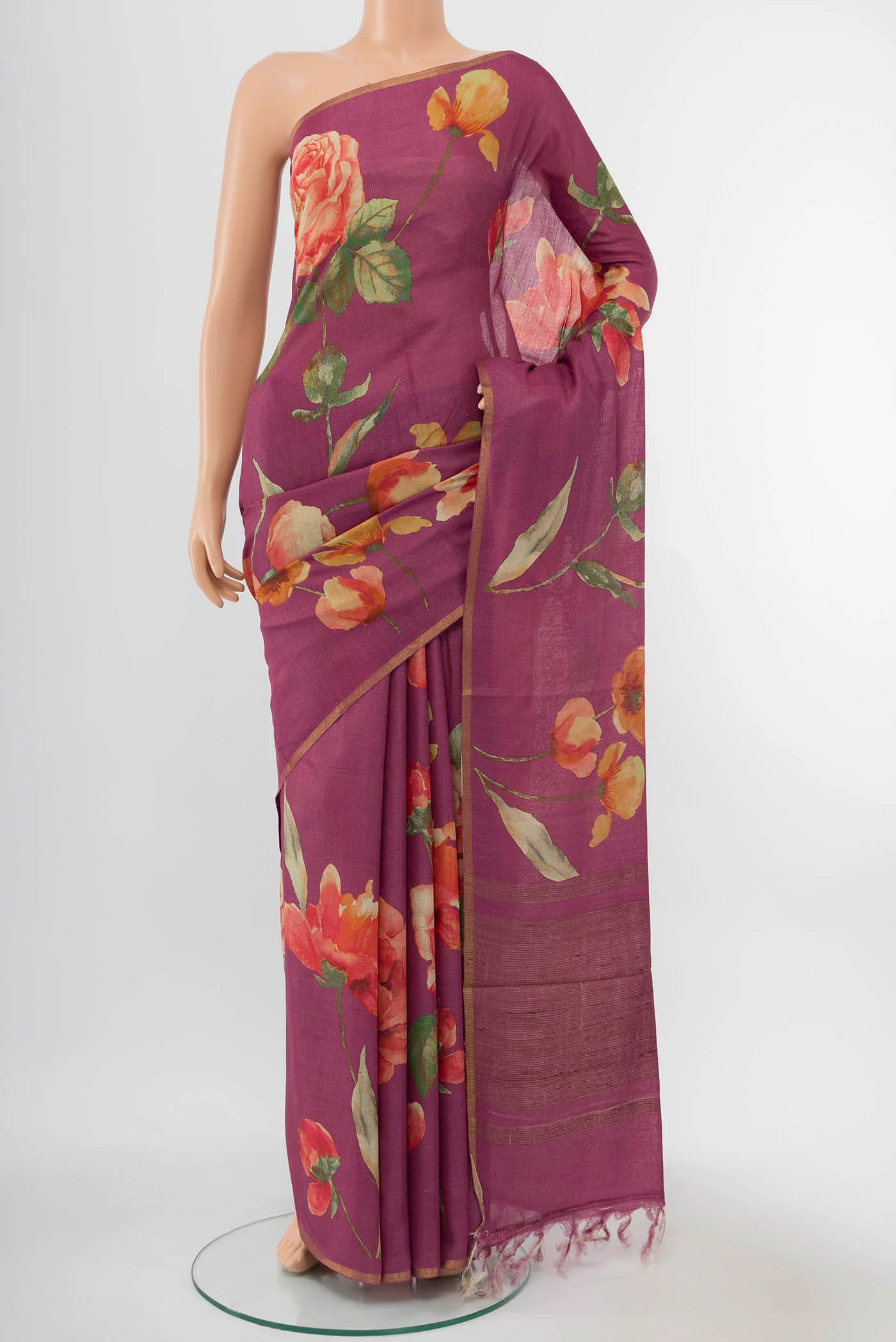 Dark Beige Tussar Silk Saree