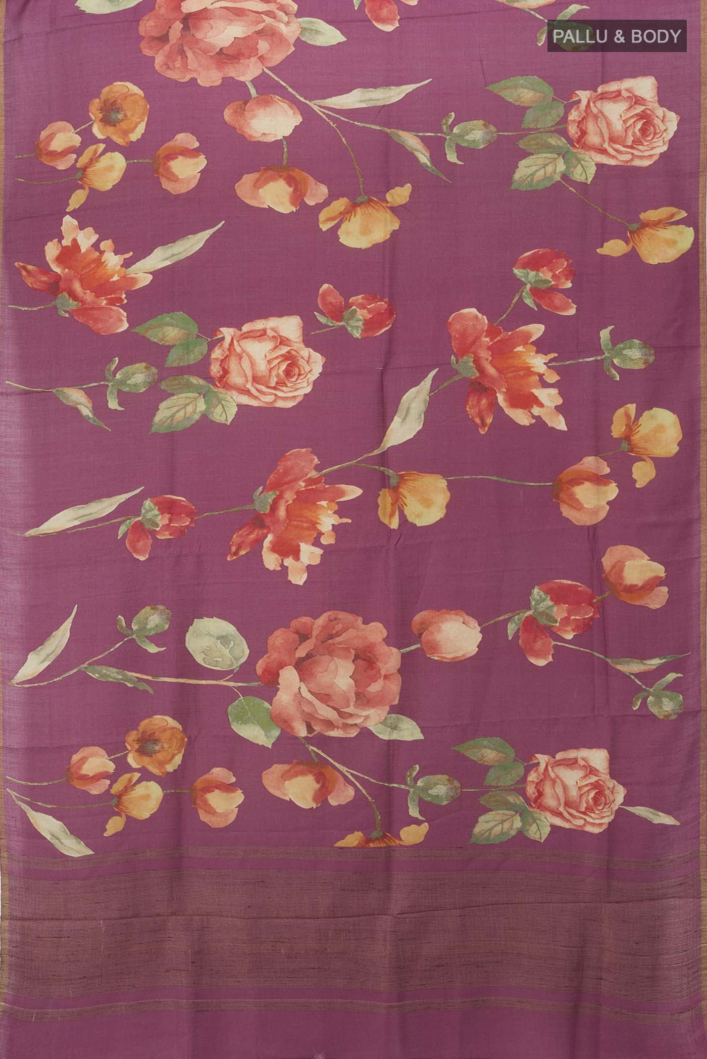 Dark Beige Tussar Silk Saree - Image 5