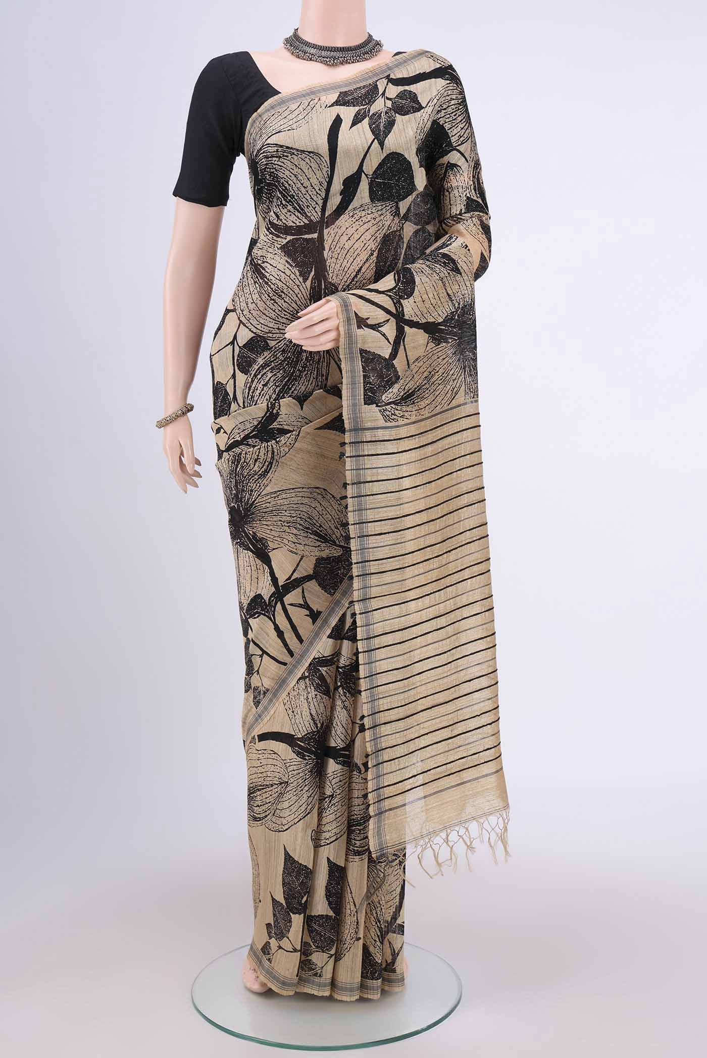 Dark Beige Tussar Silk Saree