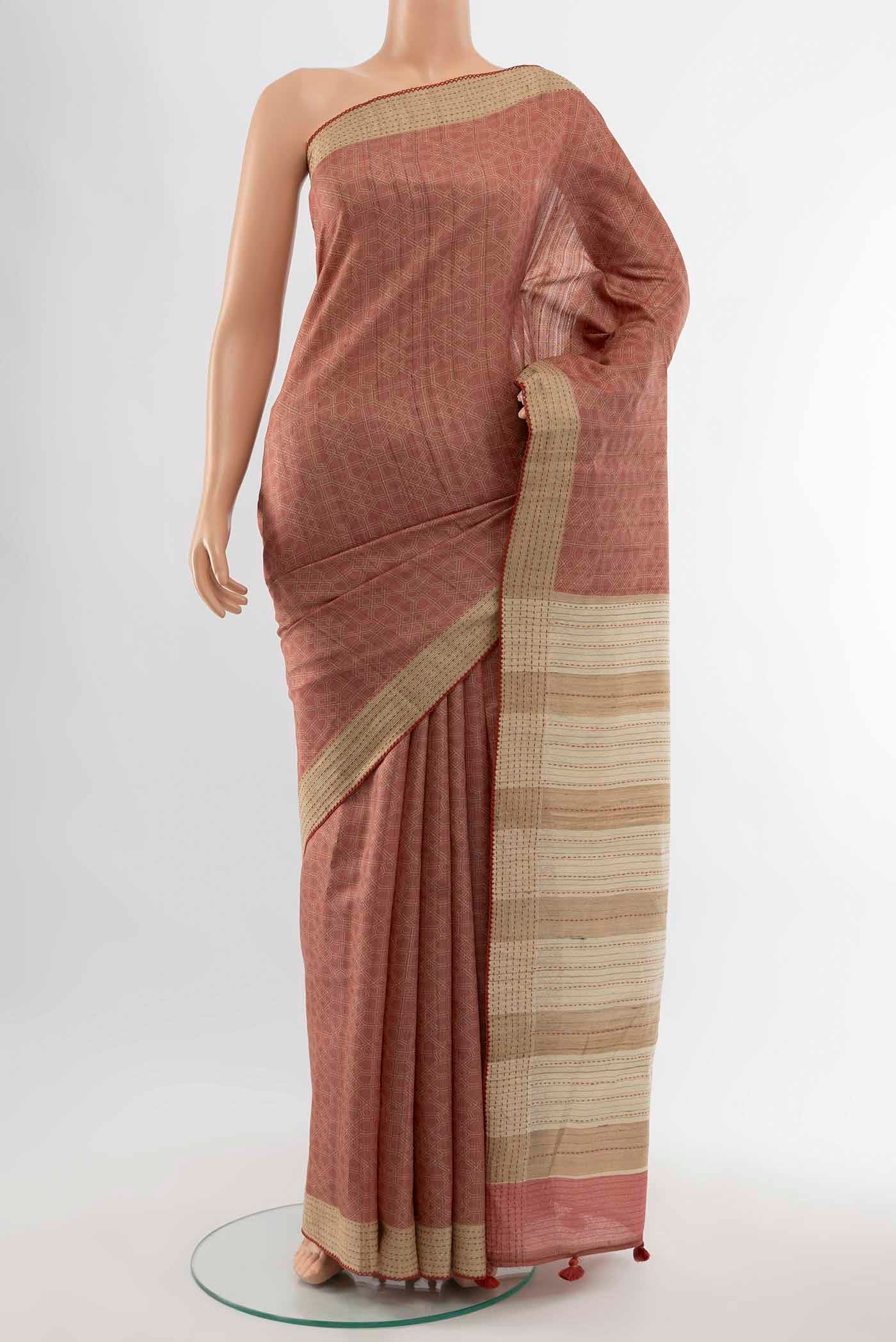 Dark Beige Tussar Silk Saree
