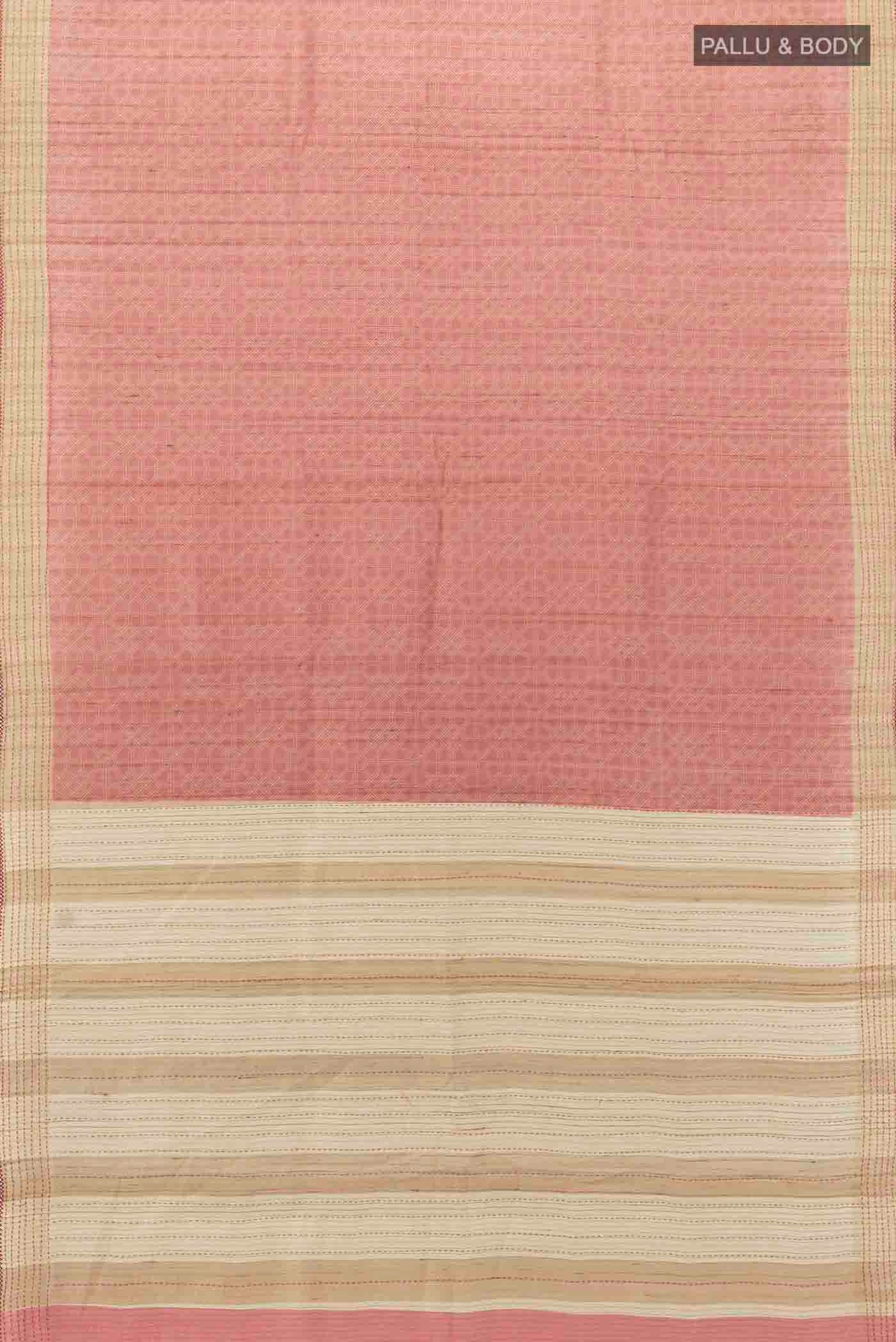 Dark Beige Tussar Silk Saree - Image 5