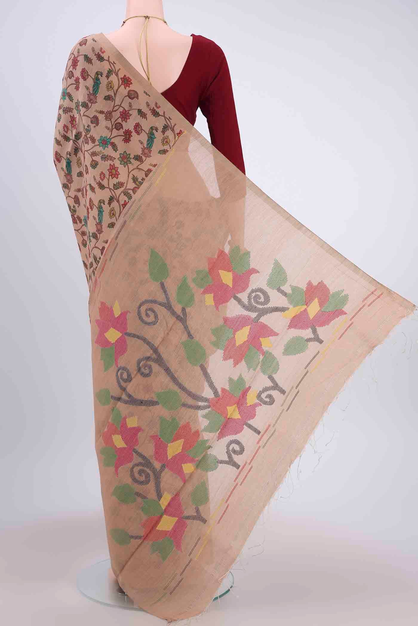 Dark Beige Tussar Silk Saree - Image 3