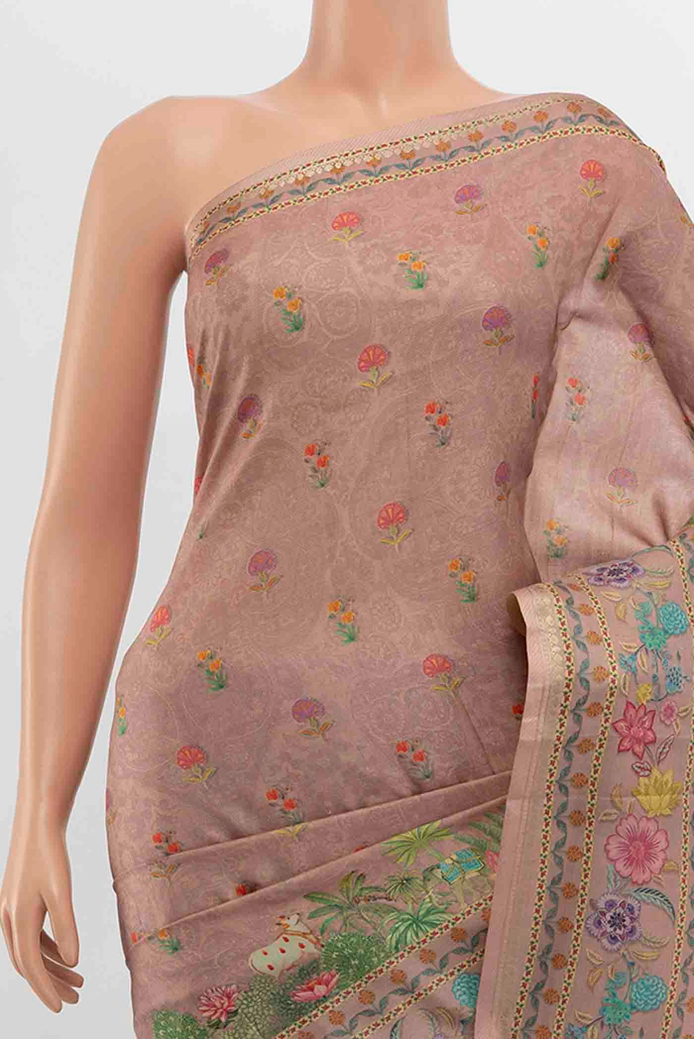 Dark Beige Tussar Silk Saree - Image 2