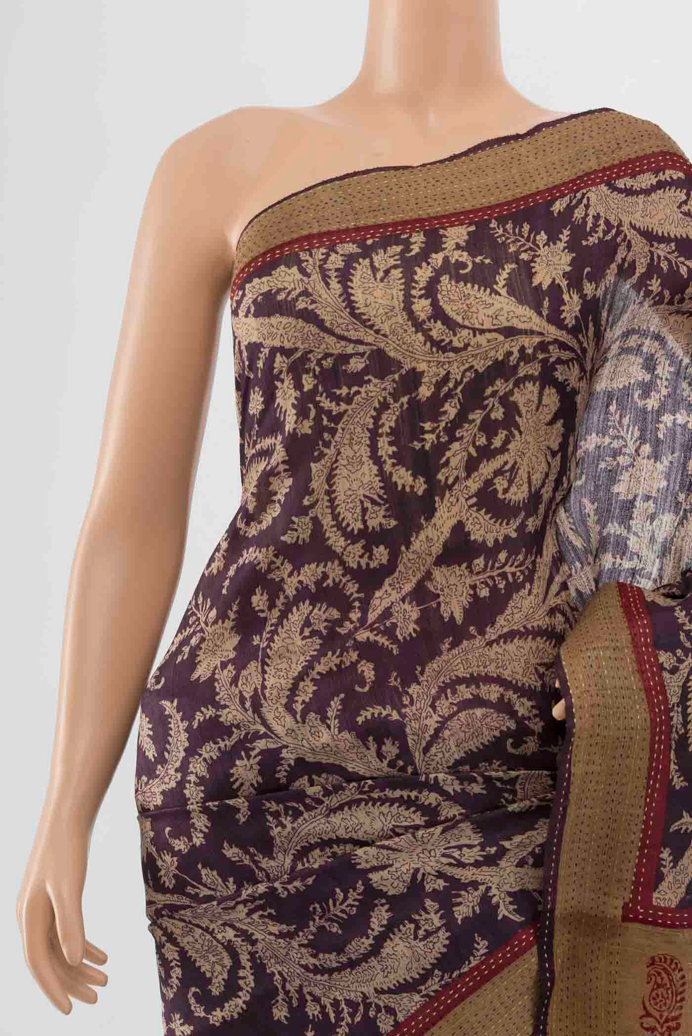 Coffee Brown Tussar Silk Saree - Image 2
