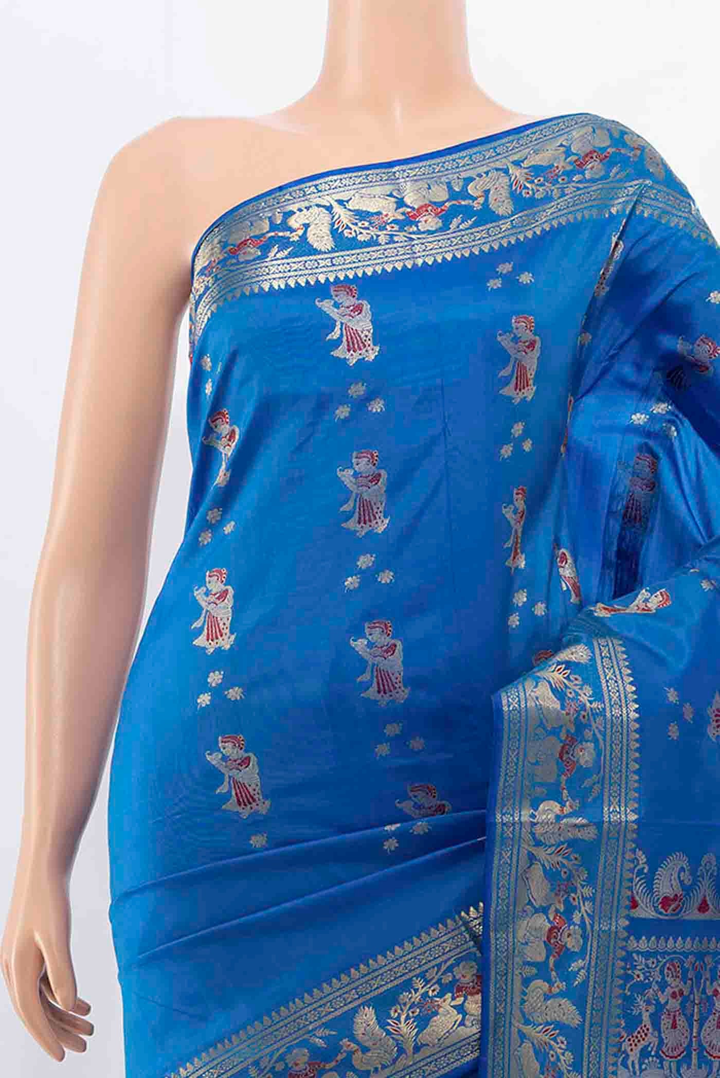 Royal Blue Baluchari Silk Saree - Image 2