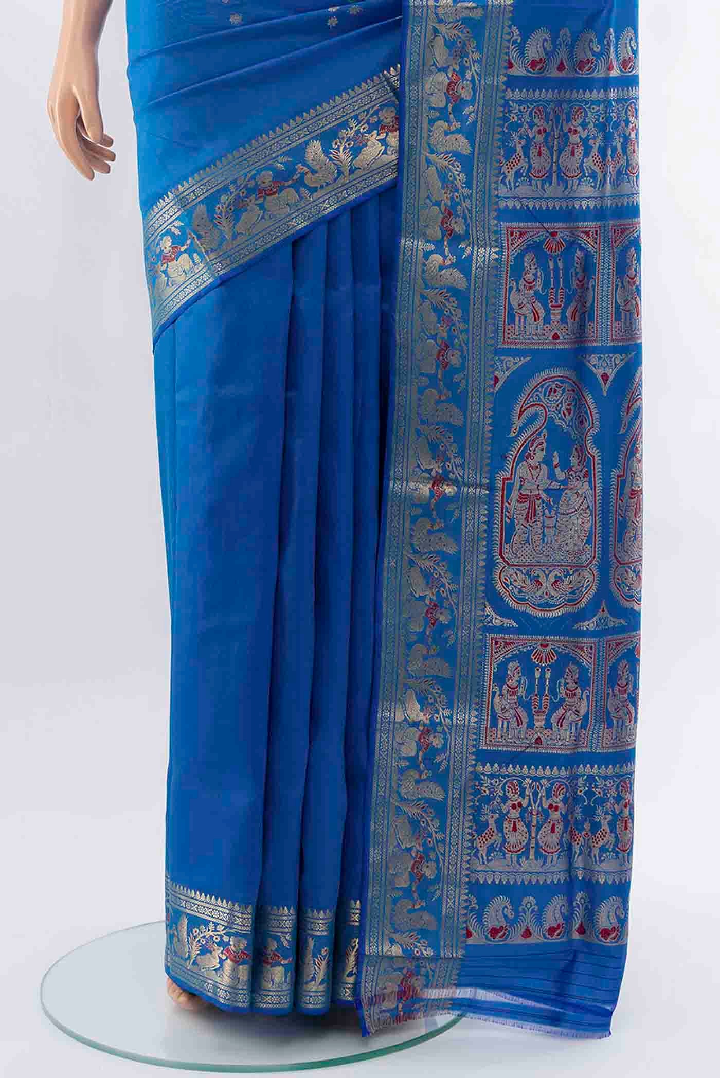 Royal Blue Baluchari Silk Saree - Image 3