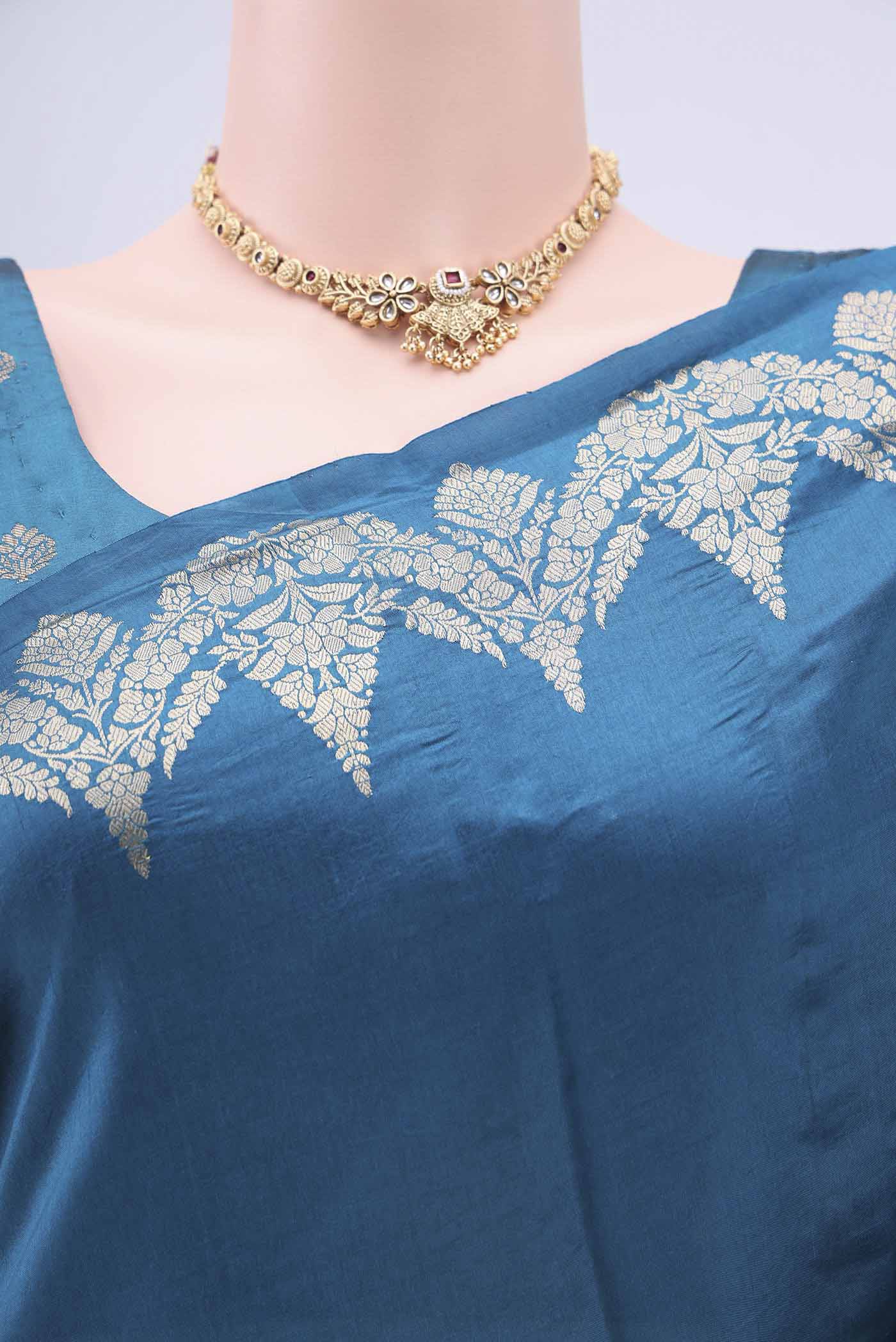 Dark Blue Banarasi Katan Silk Saree - Image 2