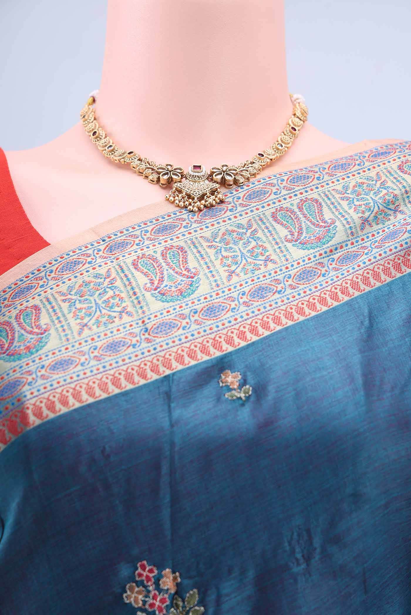 Dark Blue Banarasi Silk Saree - Image 3