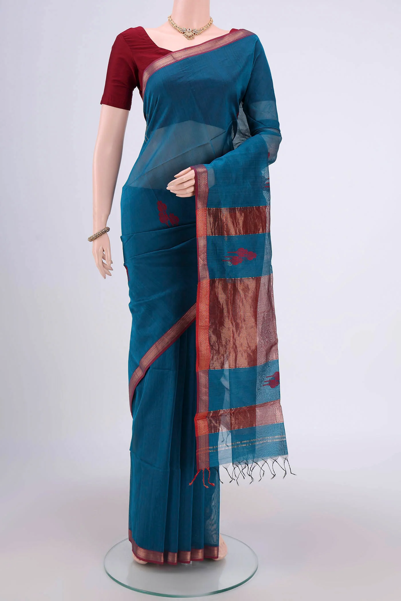 Blue Maheshwari Silk Cotton Saree
