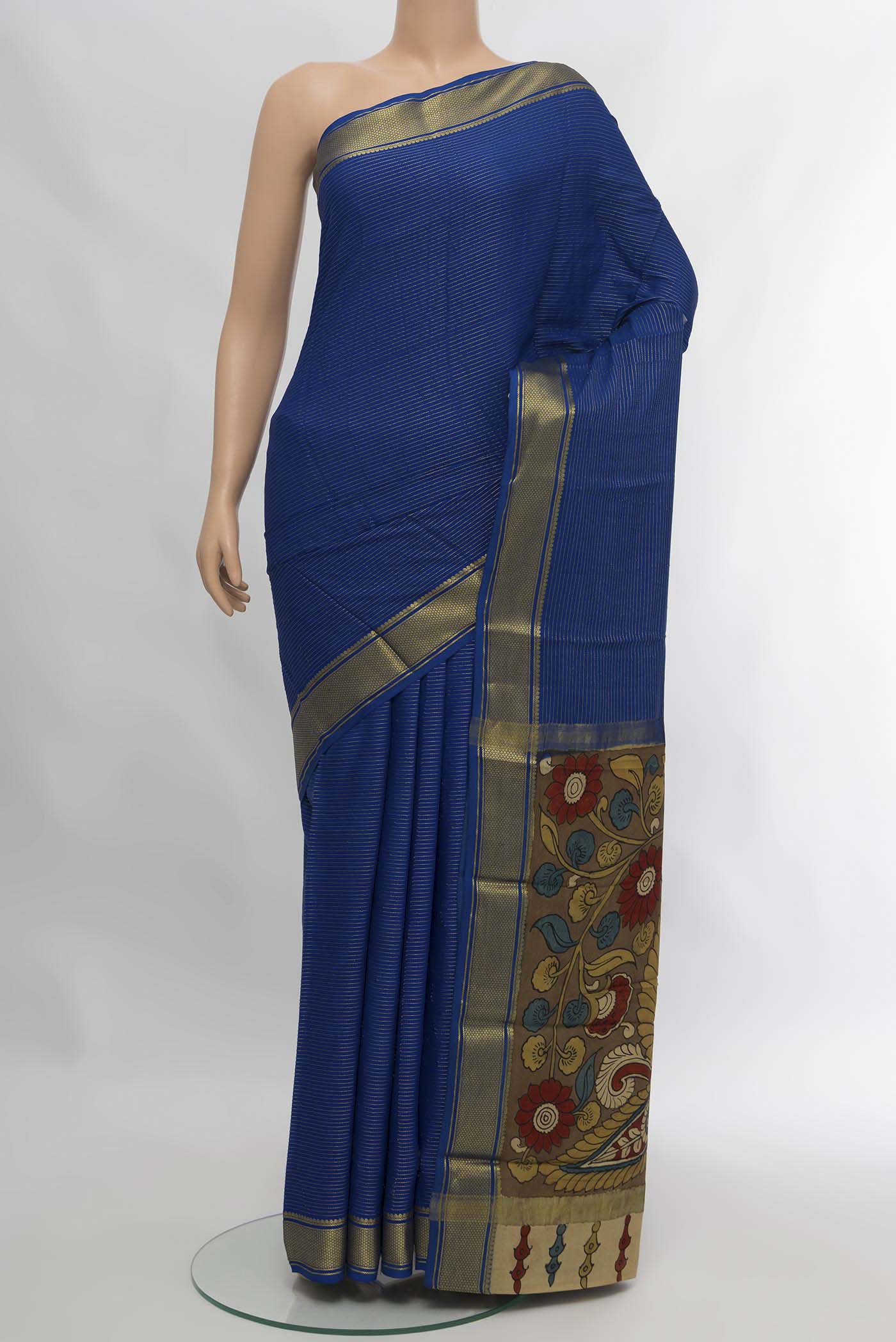 Dark Blue Mysore Crepe Saree