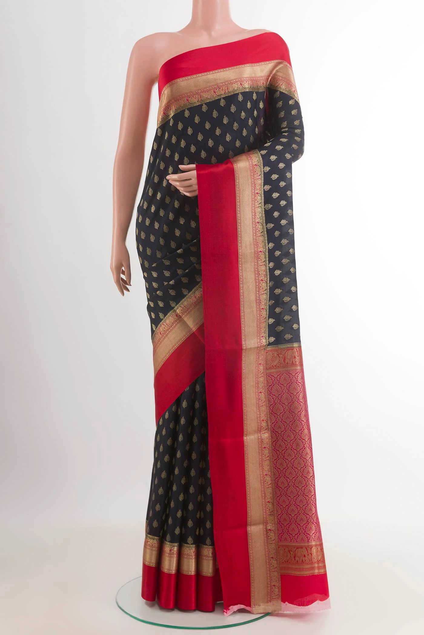 Navy Blue Mysore Crepe Saree