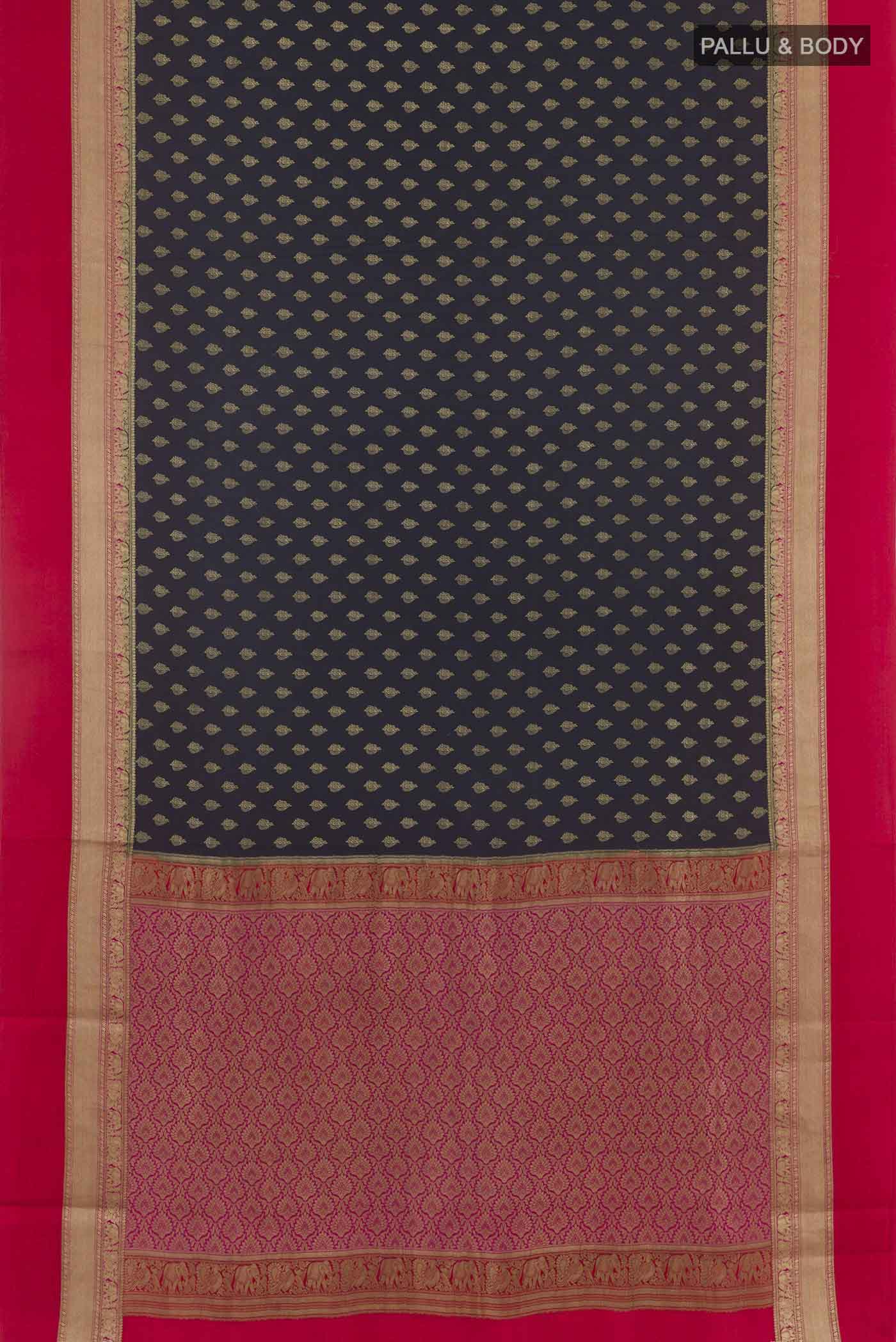 Navy Blue Mysore Crepe Saree - Image 3