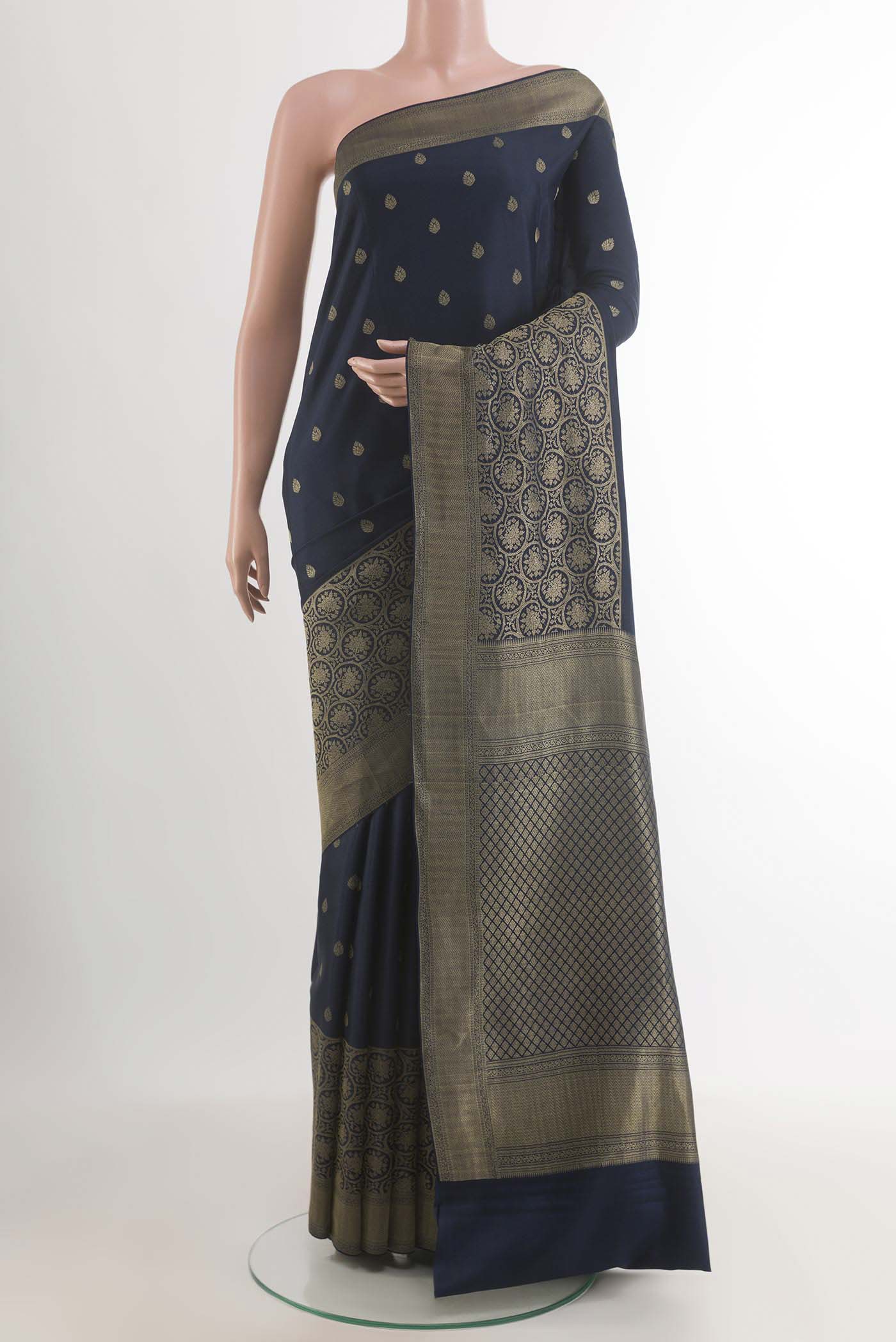 Navy Blue Mysore Crepe Saree