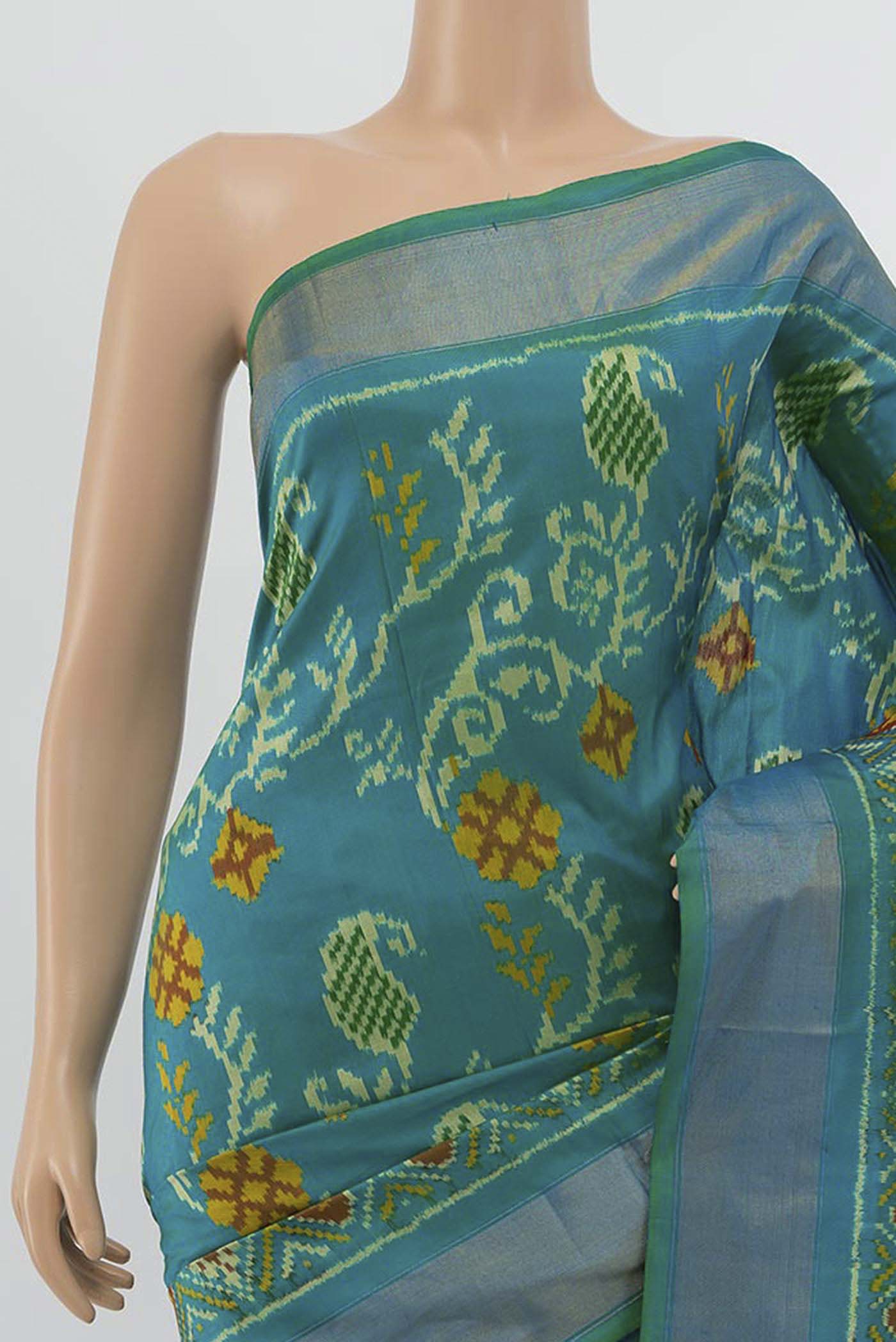 Dark Blue Pochampally Silk Saree - Image 2