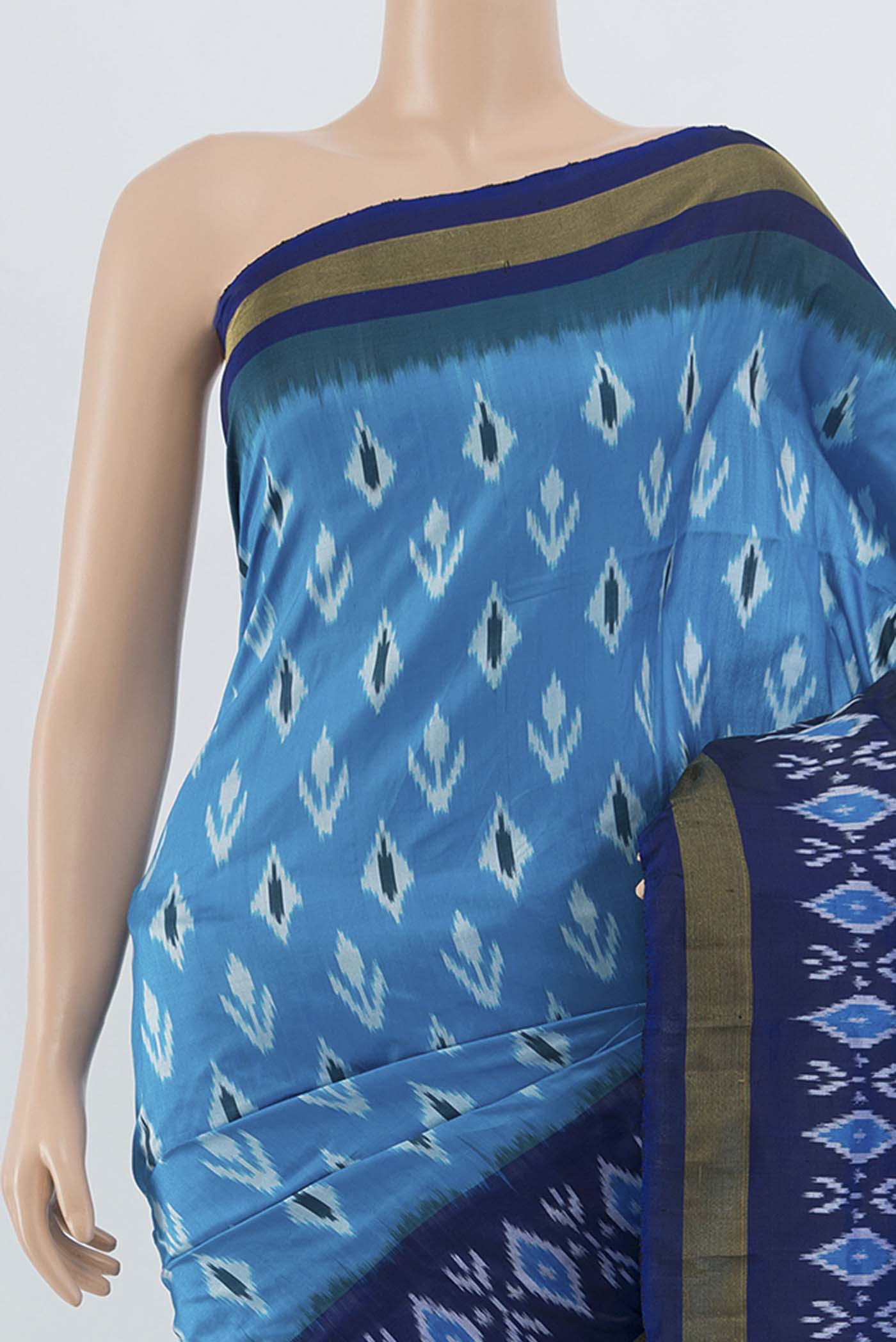 Dark Blue Pochampally Silk Saree - Image 2