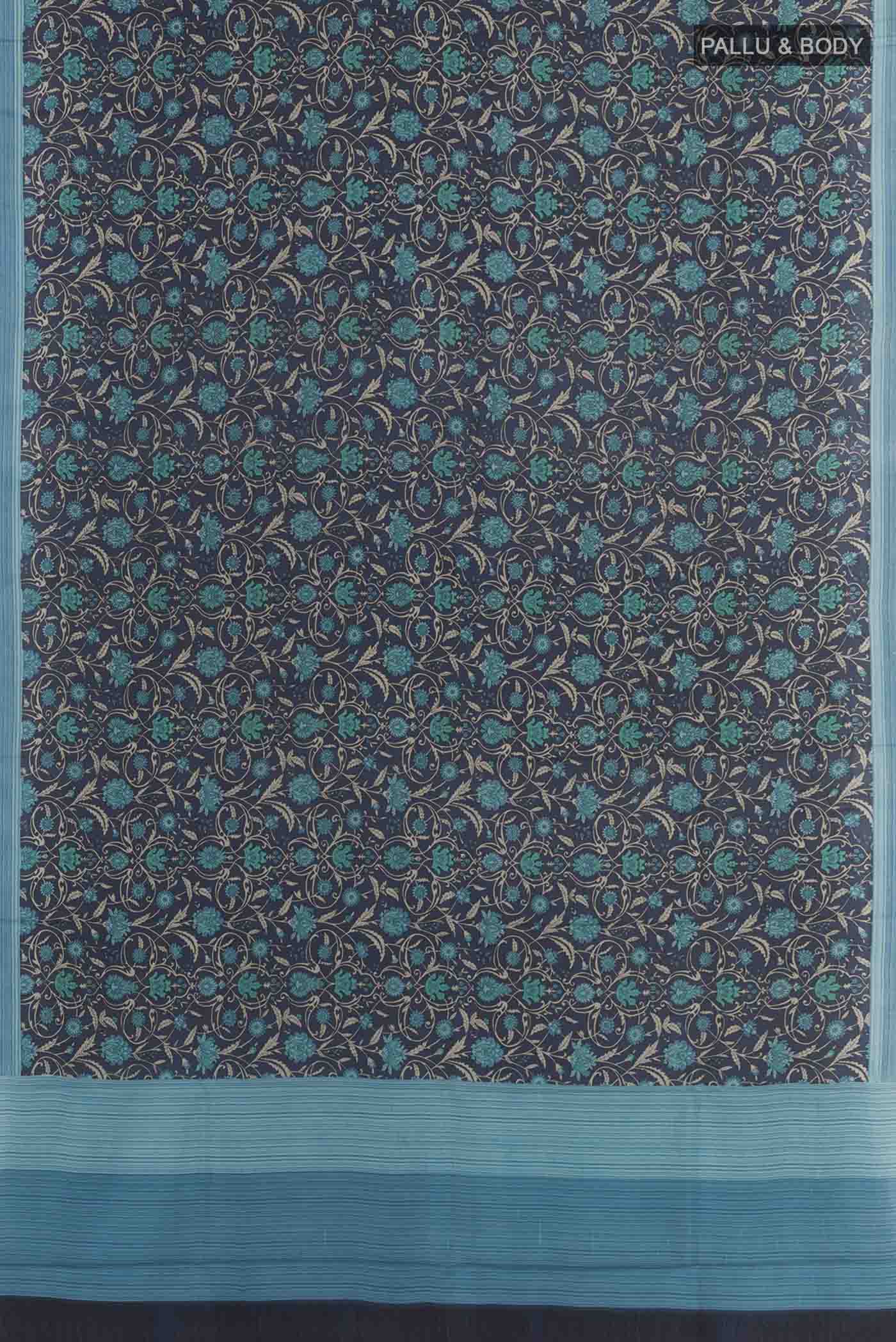 Navy Blue Printed Silk Saree - Image 3