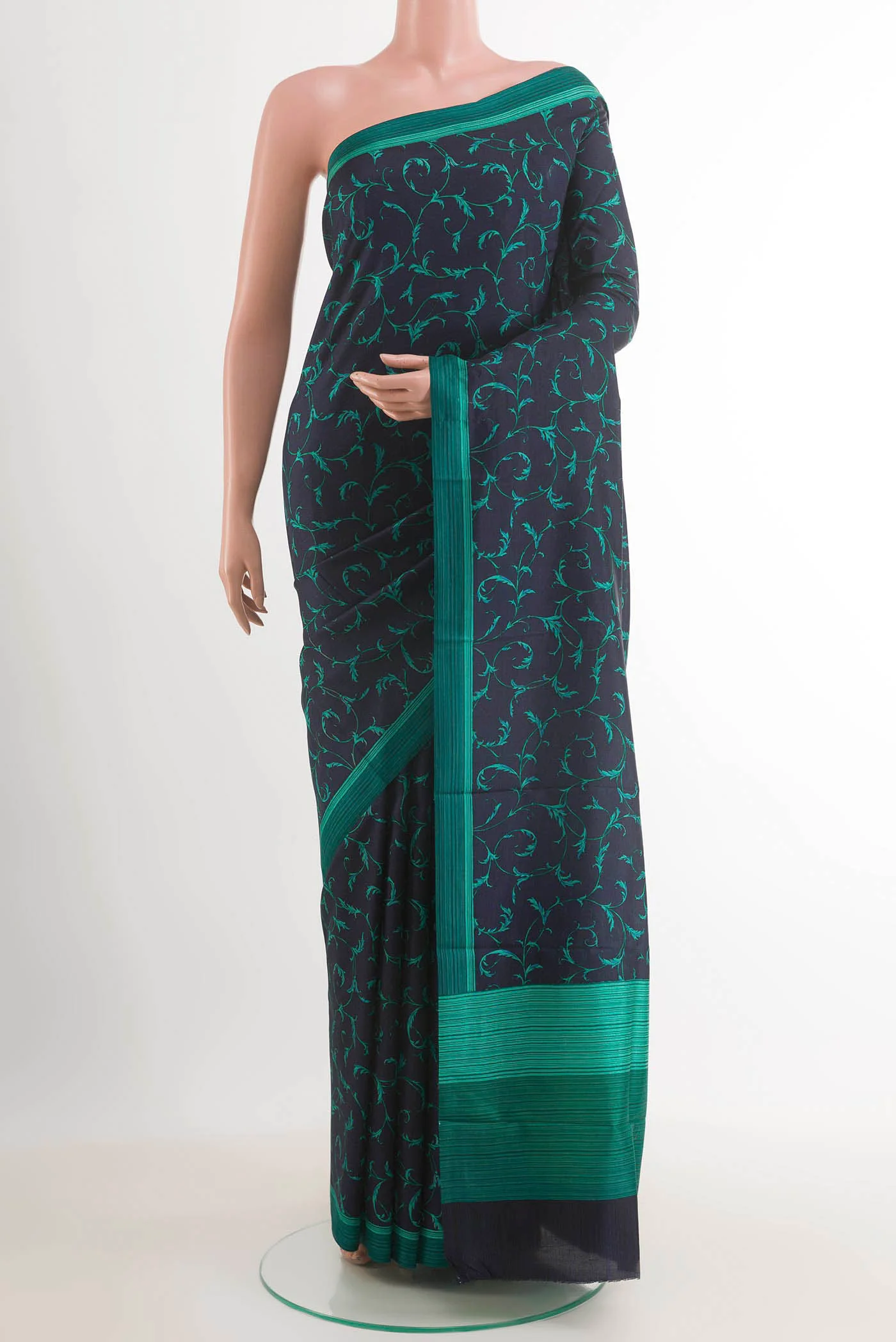Navy Blue Printed Silk Saree