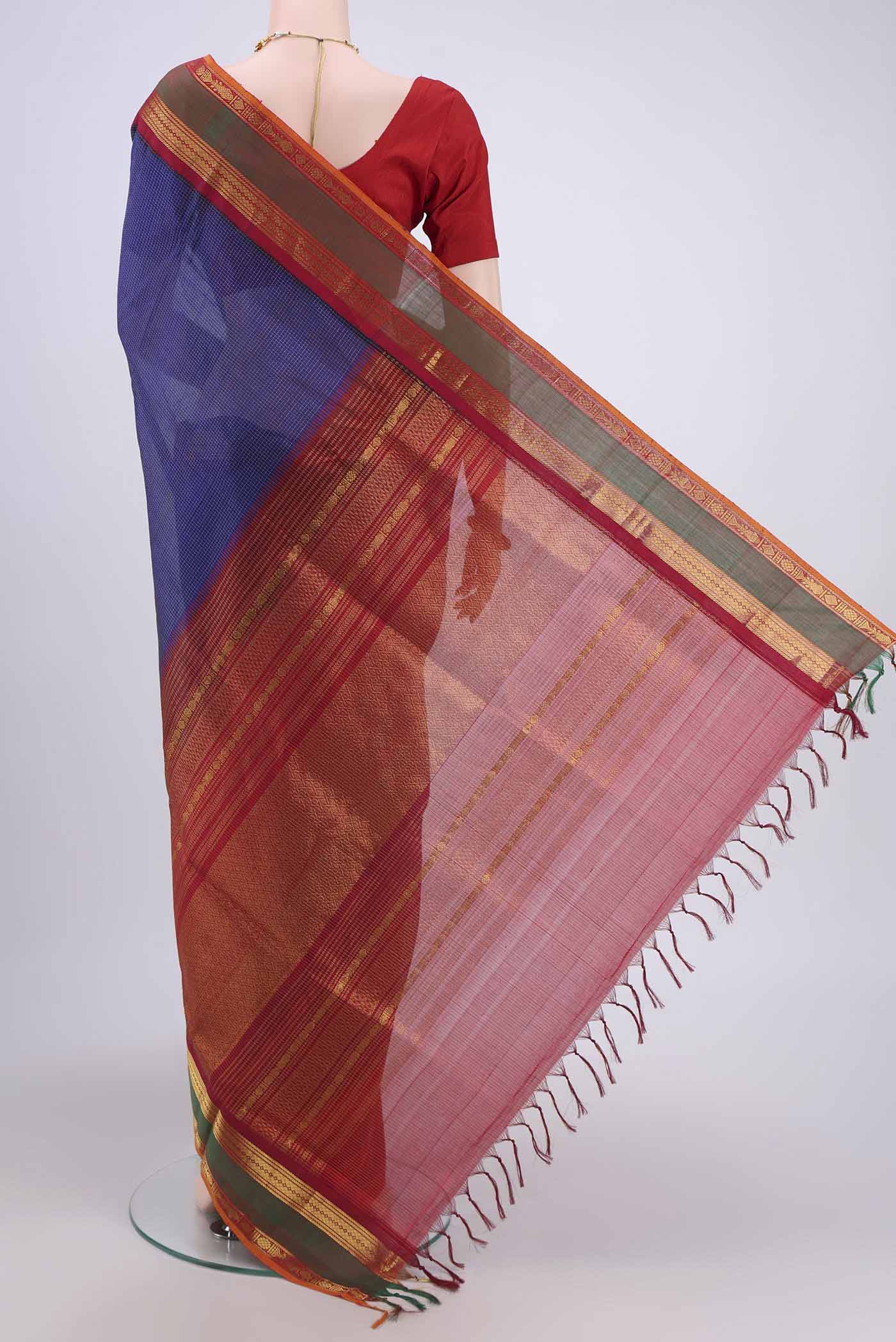 Dark Blue Silk Cotton Saree - Image 3