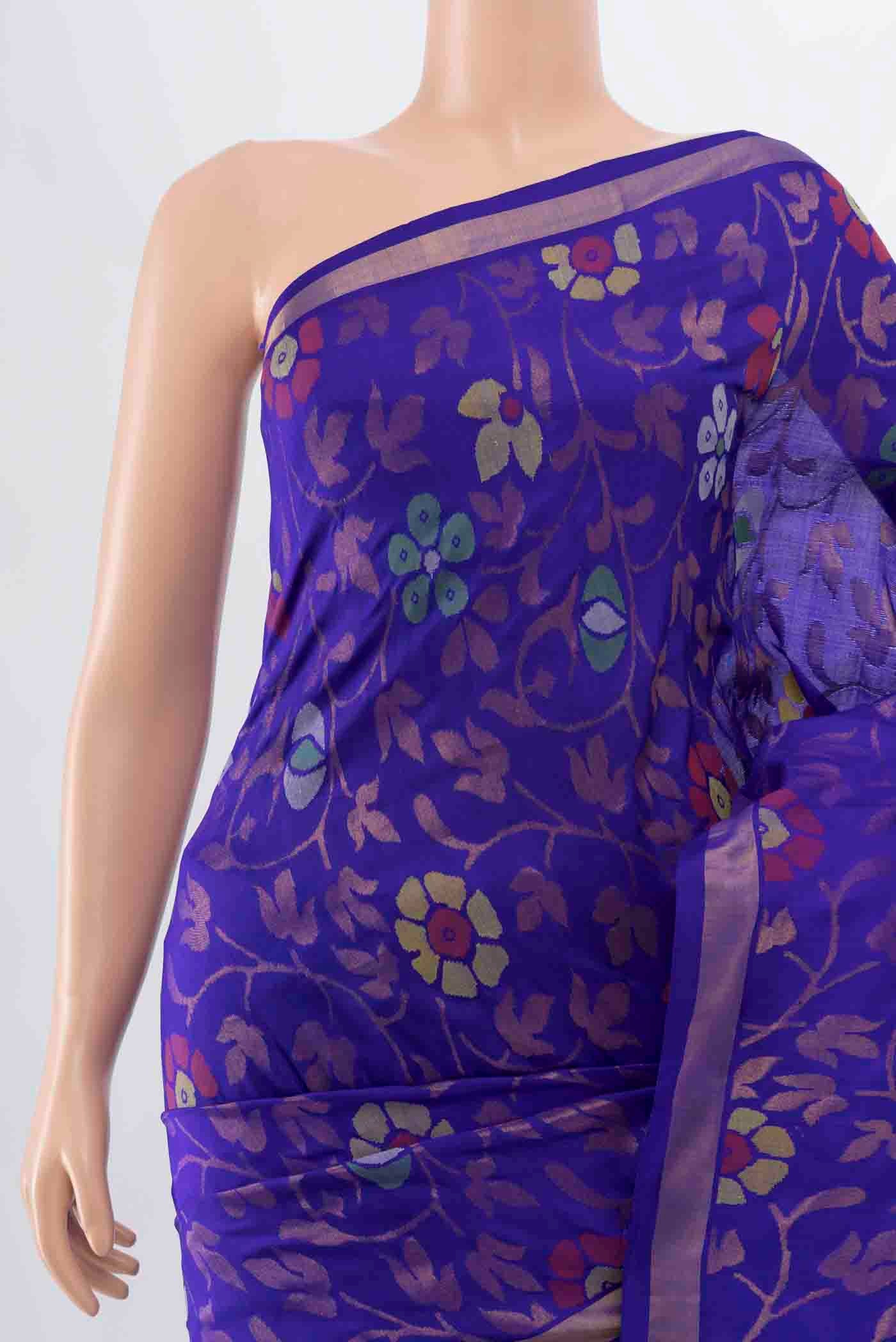 Pure Silk Pure Zari Royal Blue Uppada Saree - Image 2