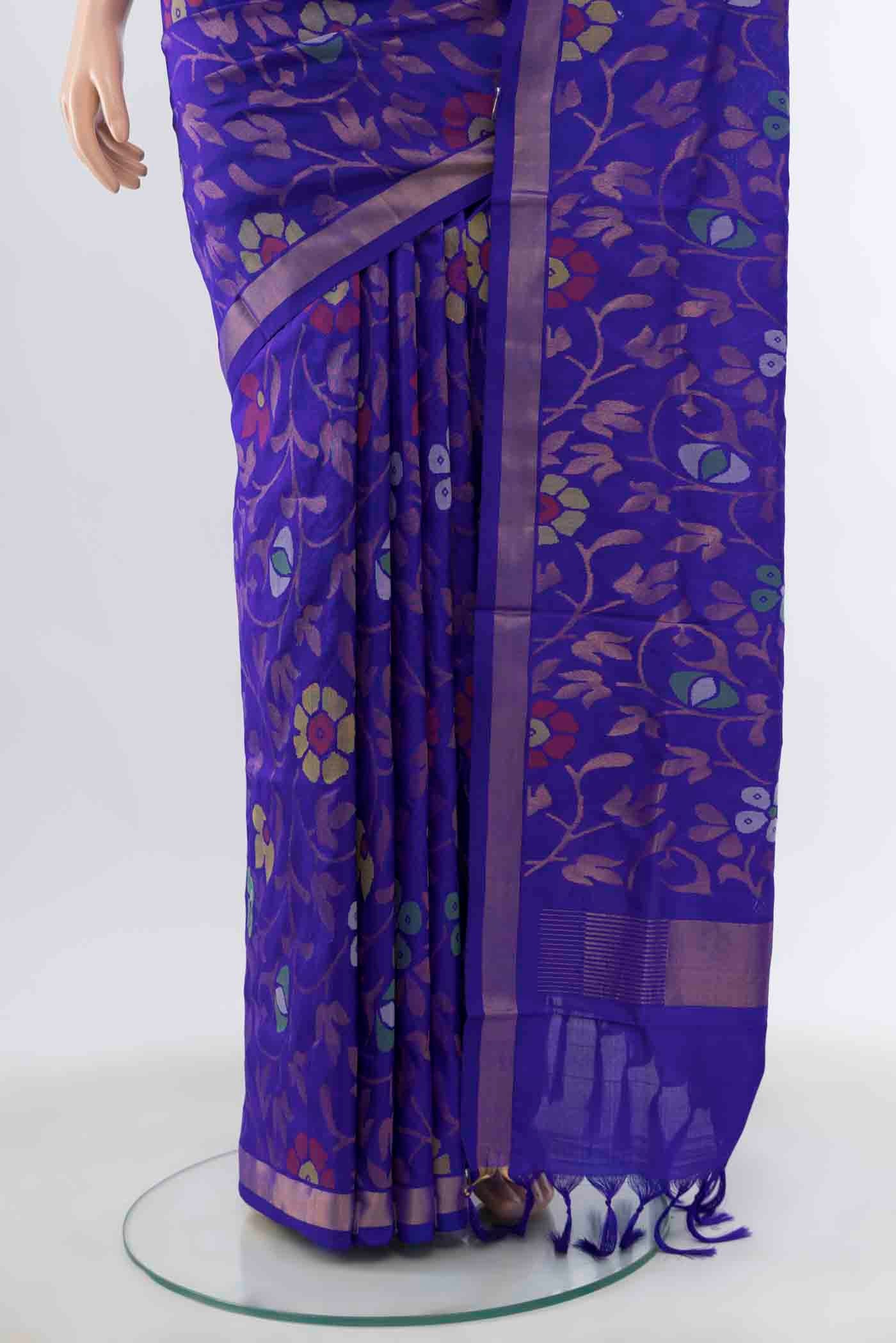 Pure Silk Pure Zari Royal Blue Uppada Saree - Image 3
