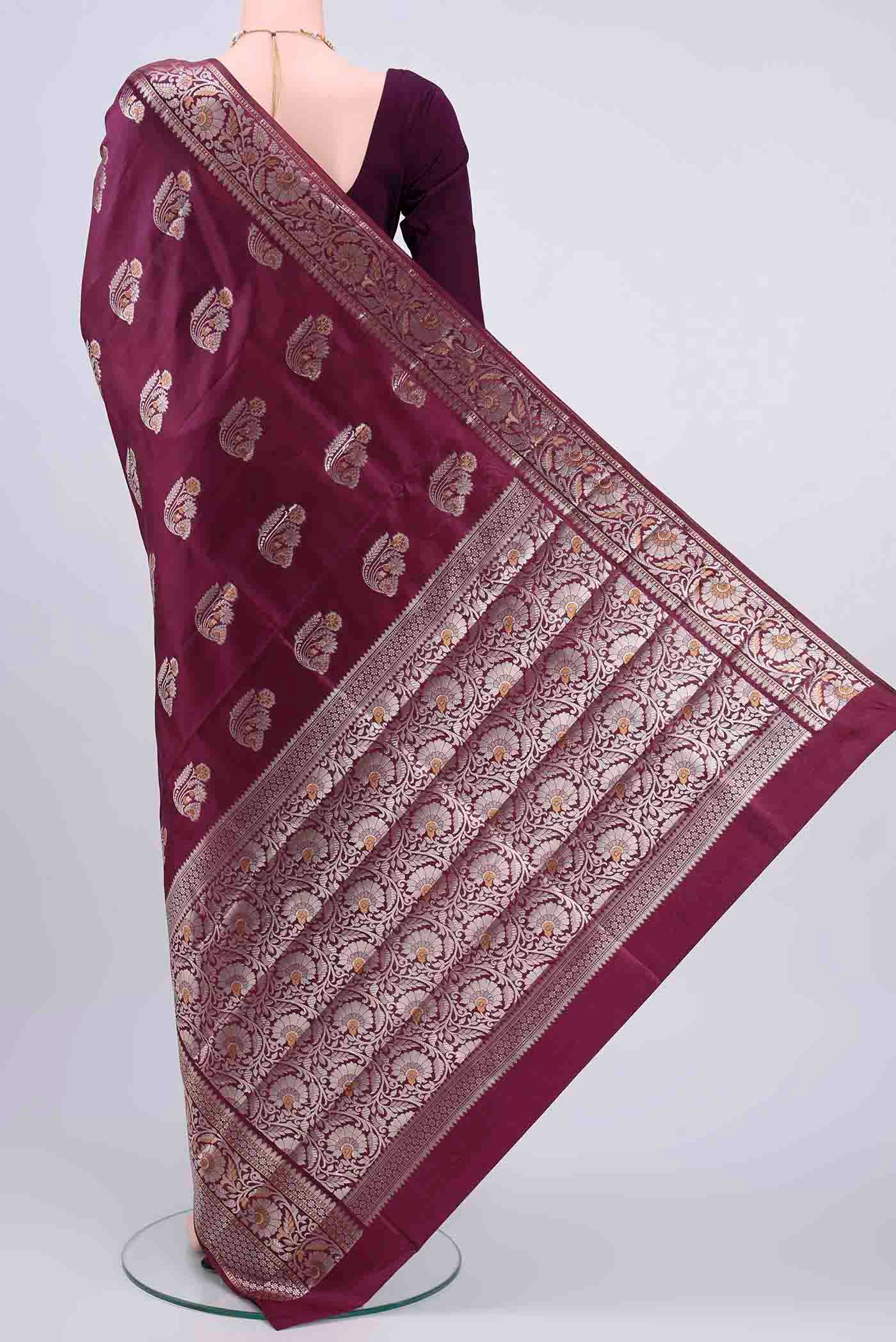 Dark Mauve Banarasi Raw Silk Saree - Image 3