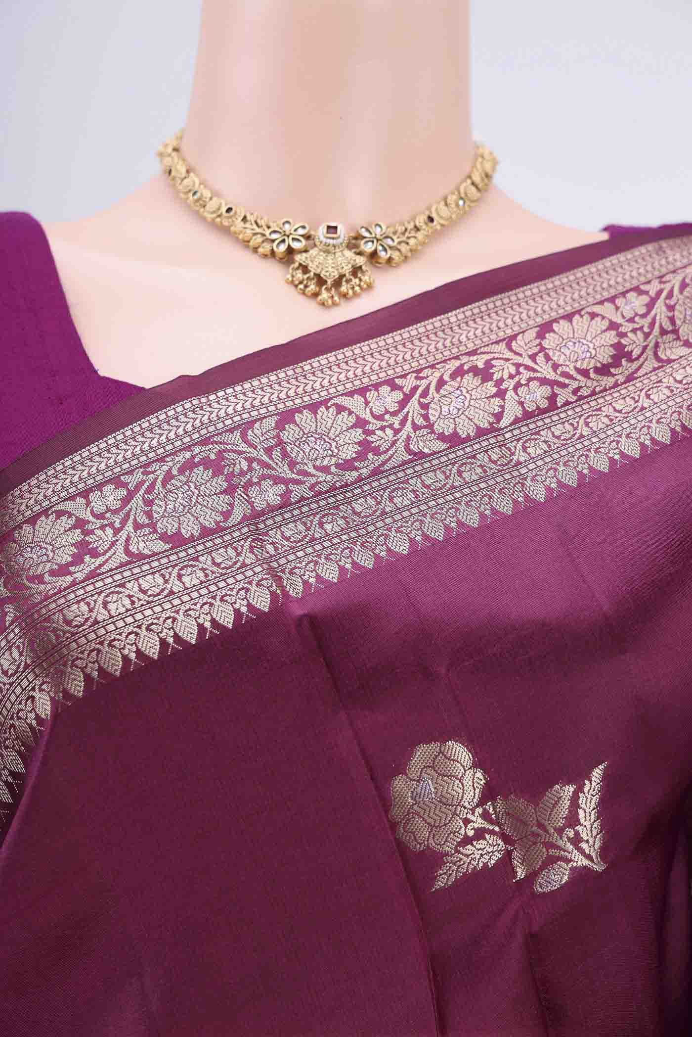 Magenta Banarasi Raw Silk Saree - Image 2