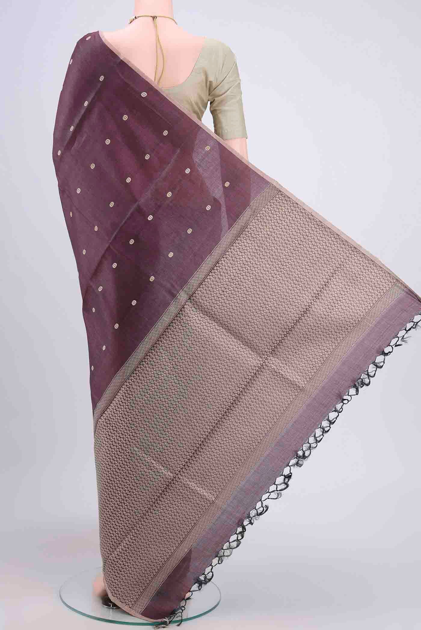 Dark Mauve Tussar Silk Saree - Image 3