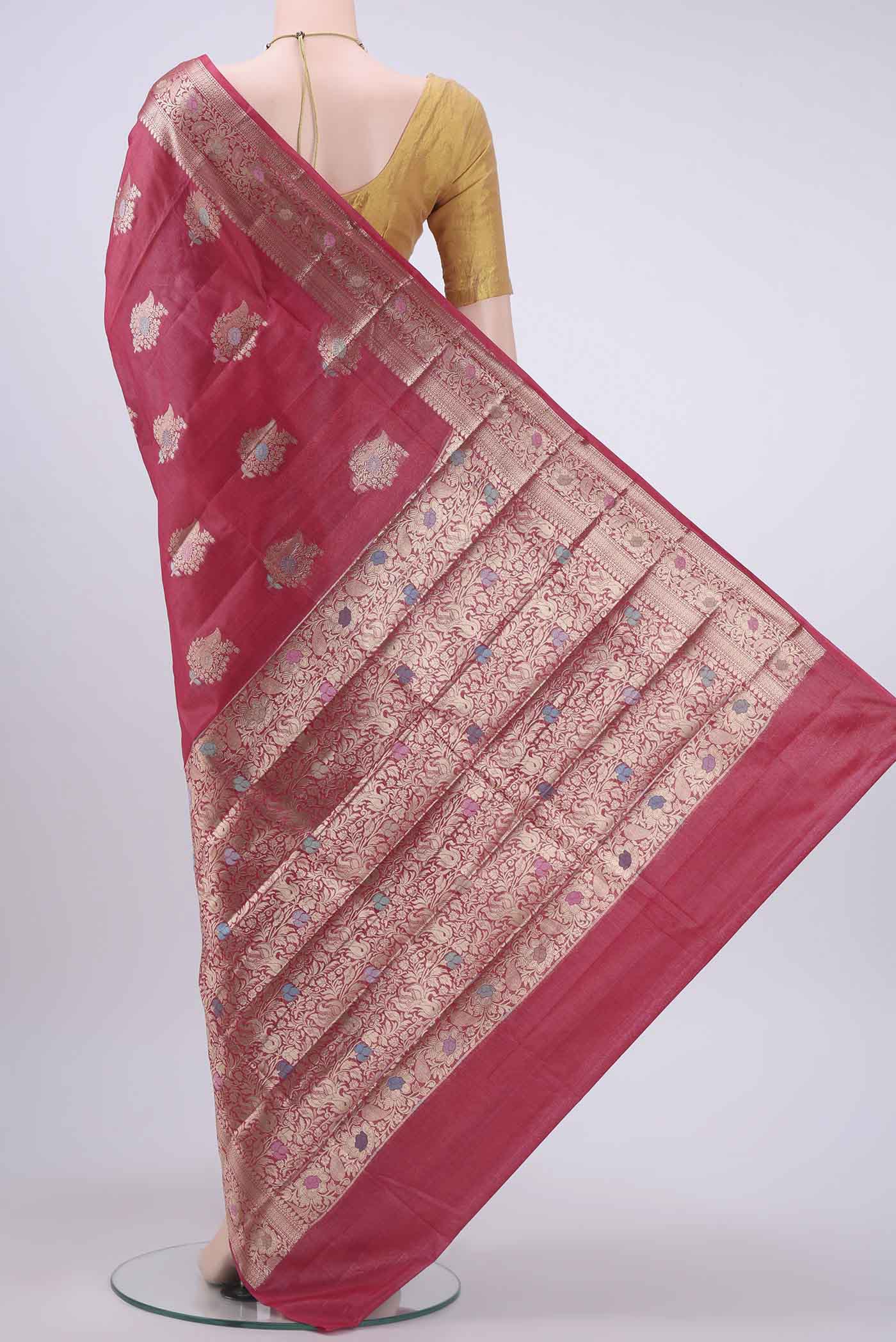 Dark Pink Banarasi Raw Silk Saree - Image 3