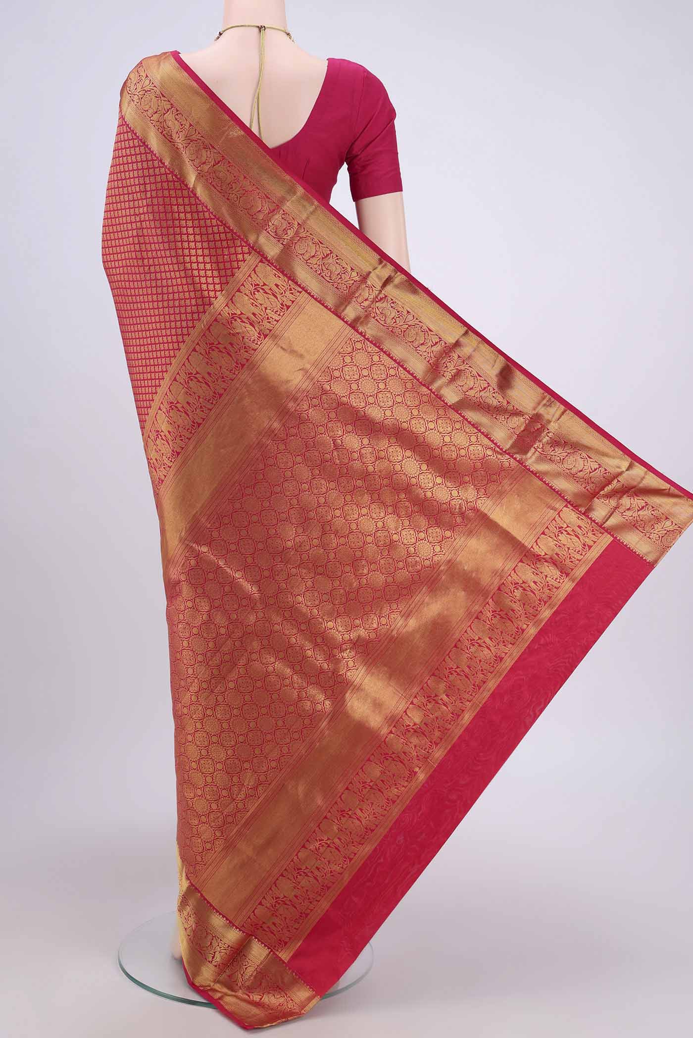 Rani Pink Bangalore Silk Saree - Image 3