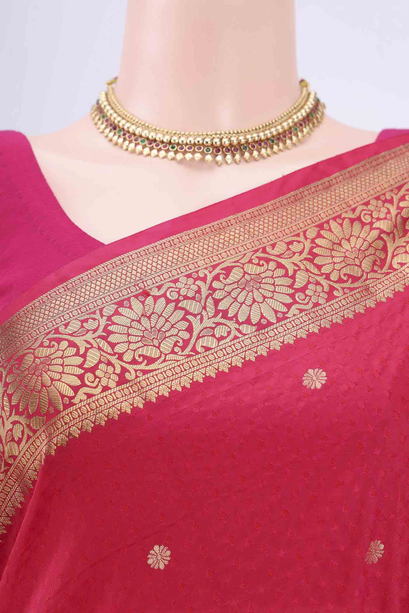 Pink with Red Color Blended Bangalore Silk Saree - Image 2