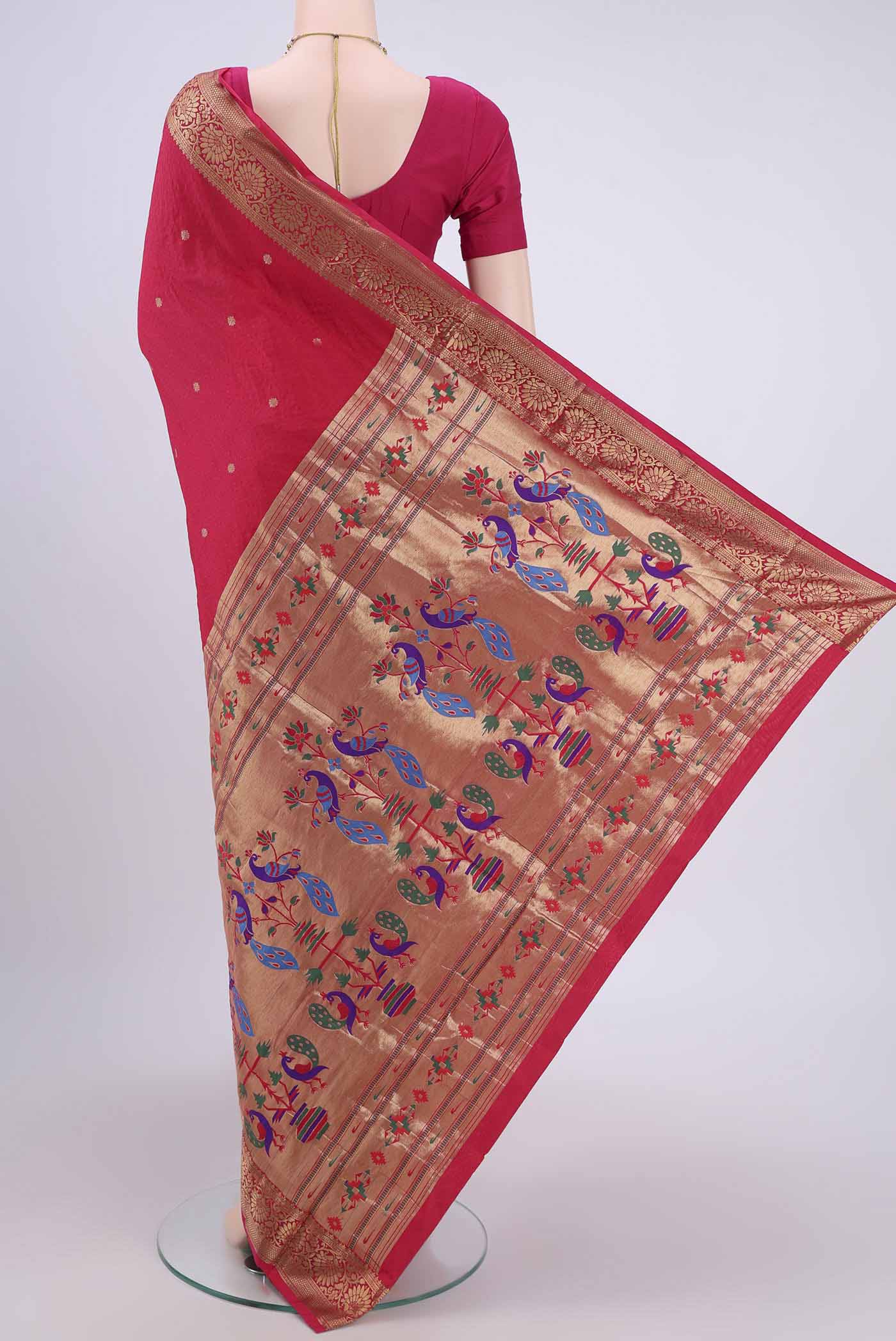 Pink with Red Color Blended Bangalore Silk Saree - Image 3