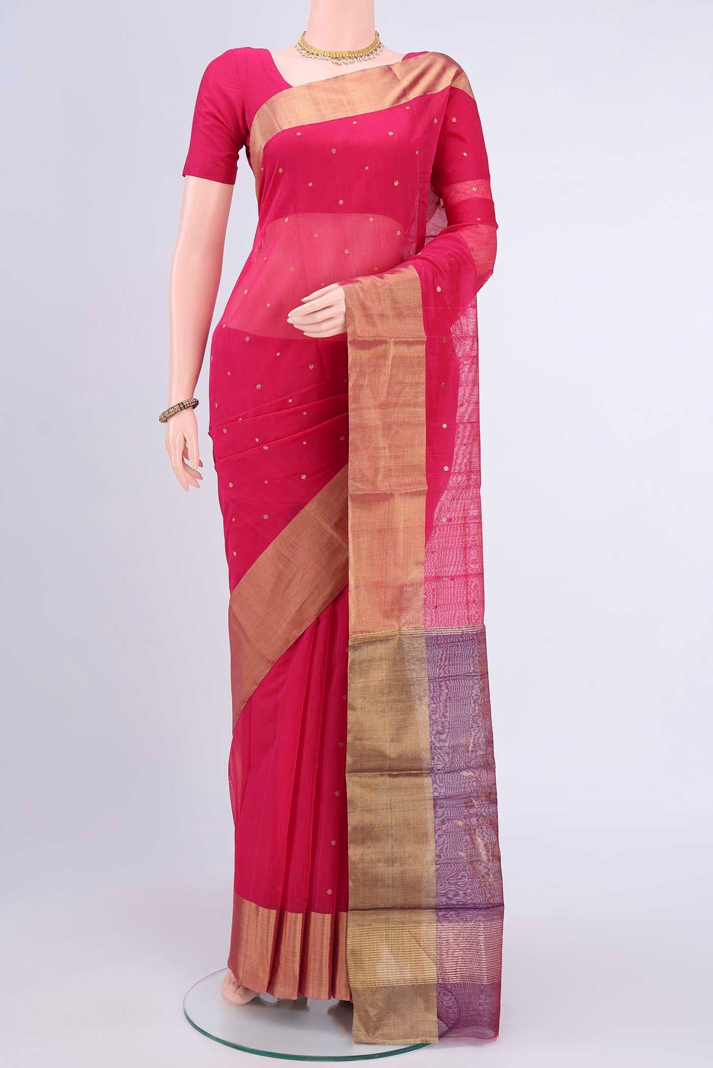 Dark Pink Chanderi Silk Saree