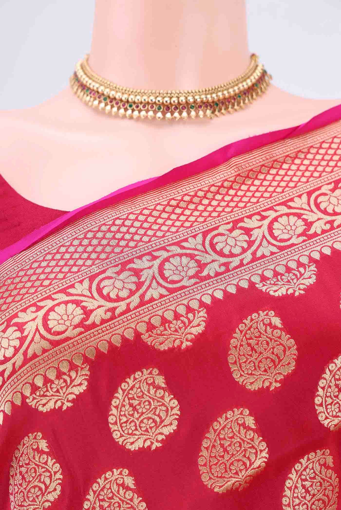 Dark Pink Dual Tone Banarasi Silk Saree - Image 3