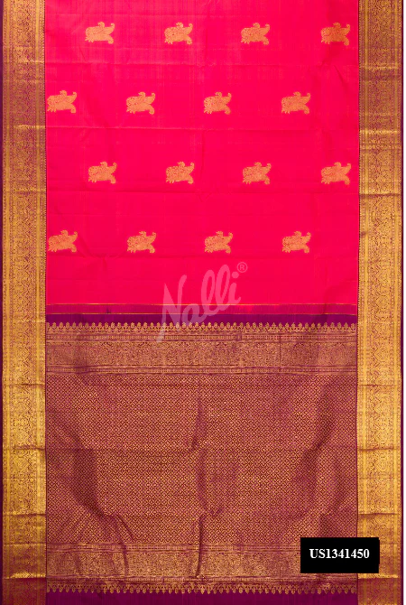 Dark Pink Dual Tone Kanchipuram Silk Saree