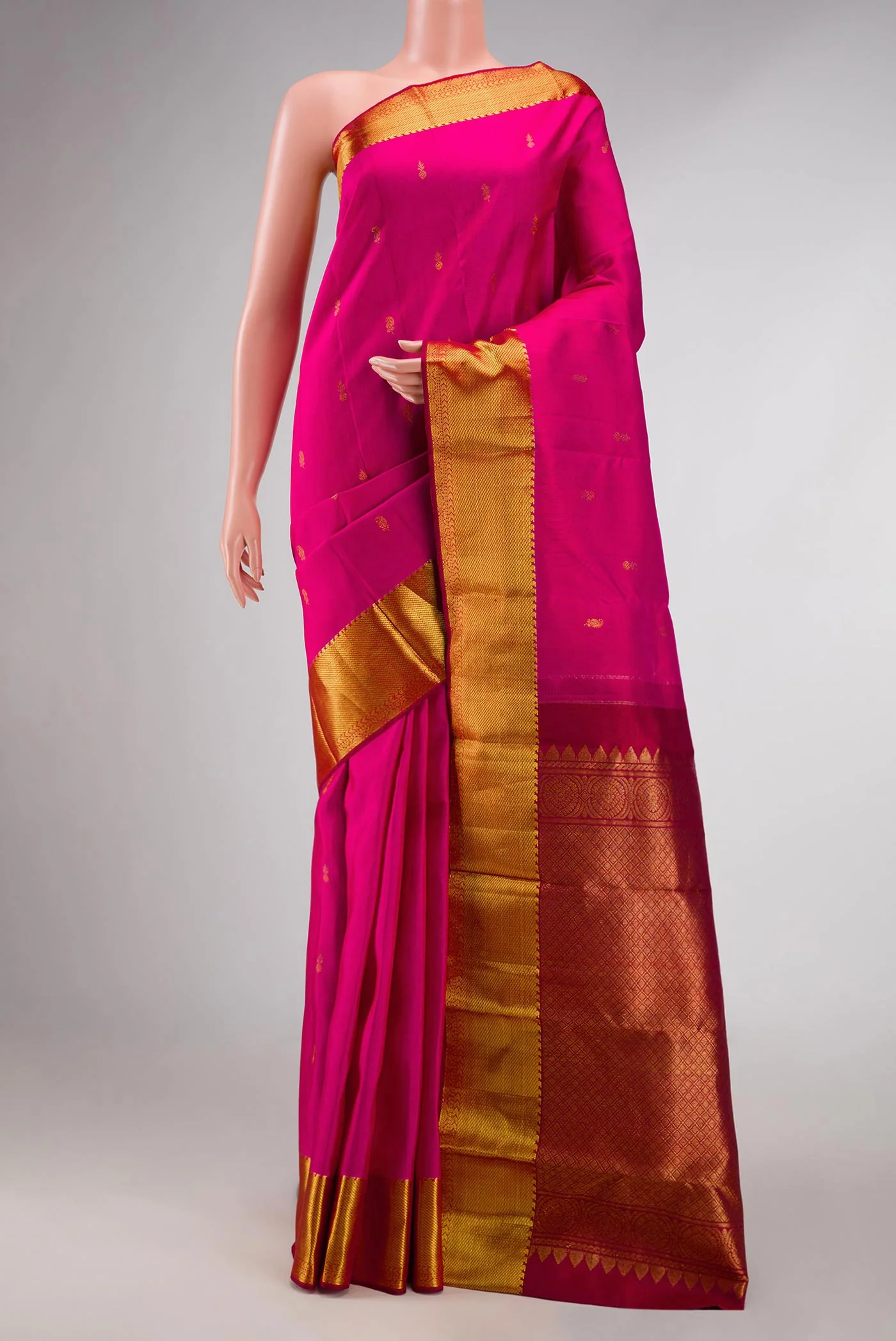 Dark Pink Dual Tone Kanjivaram Silk Saree