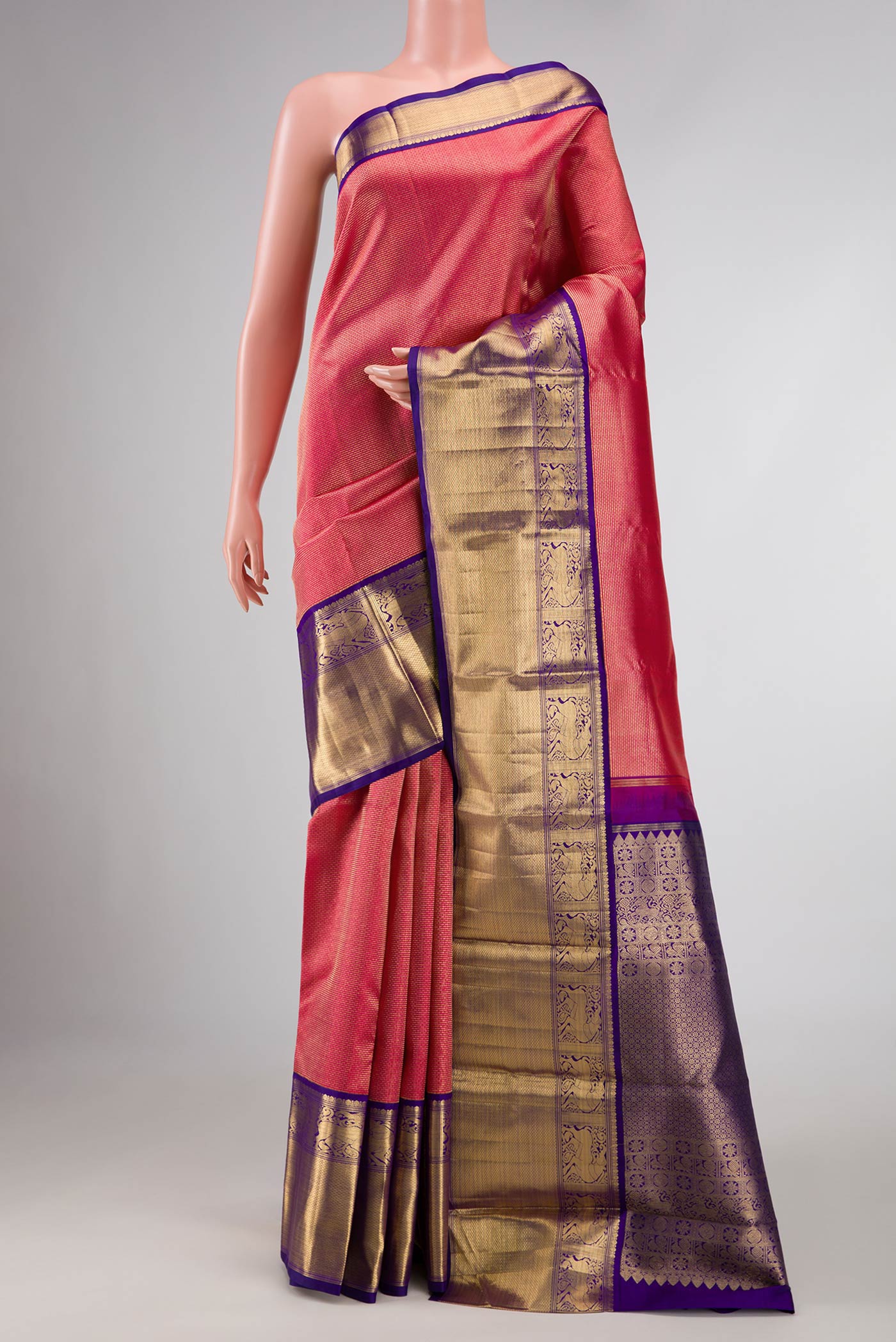 Dark Pink Dual Tone Kanchipuram Silk Saree