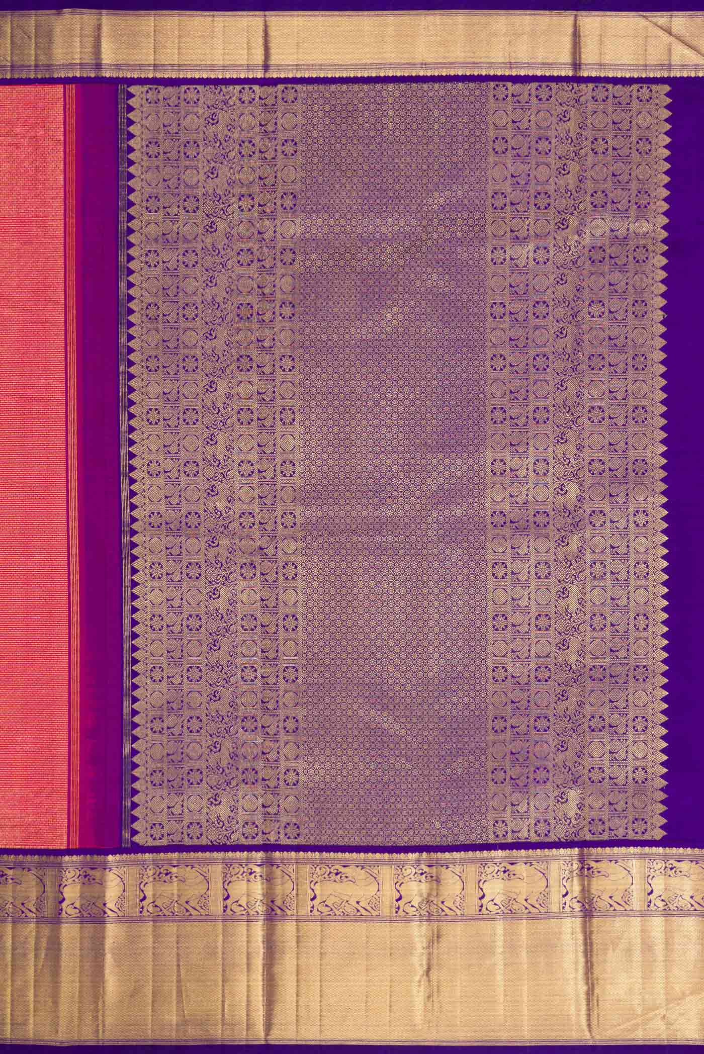 Dark Pink Dual Tone Kanchipuram Silk Saree - Image 7