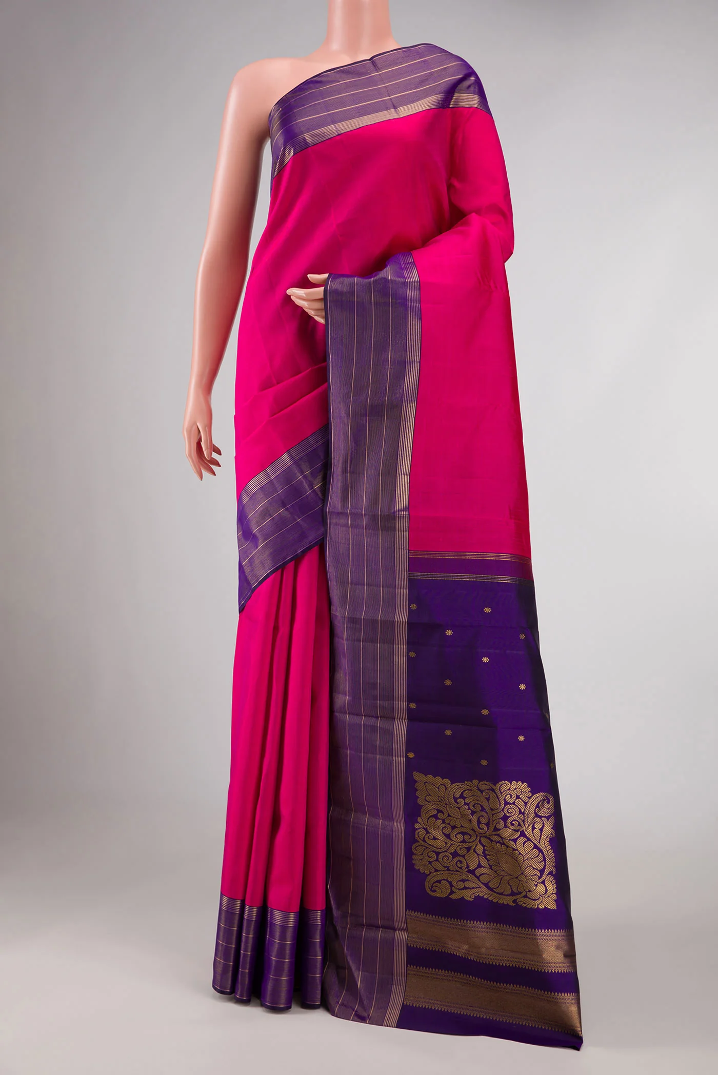 Dark Pink Dual Tone Kanjivaram Silk Saree
