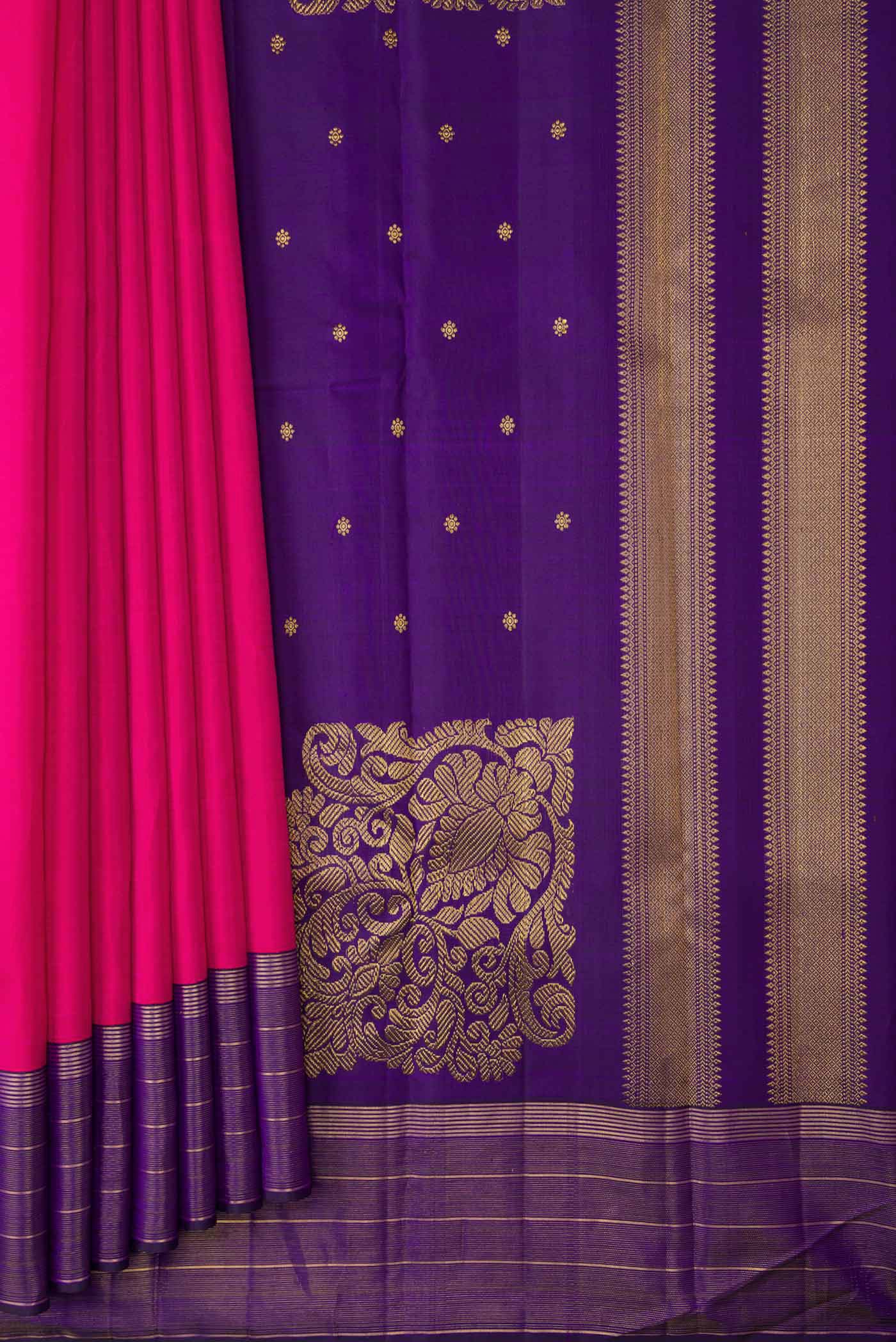 Dark Pink Dual Tone Kanjivaram Silk Saree - Image 4