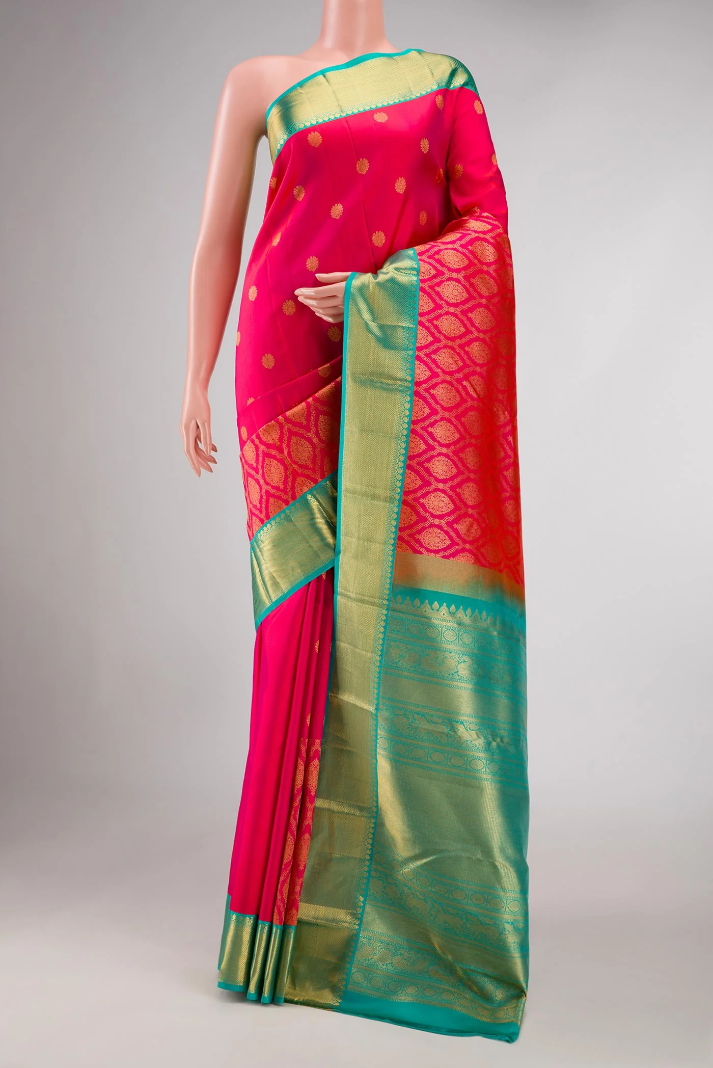Dark Pink Dual Tone Kanjivaram Silk Saree
