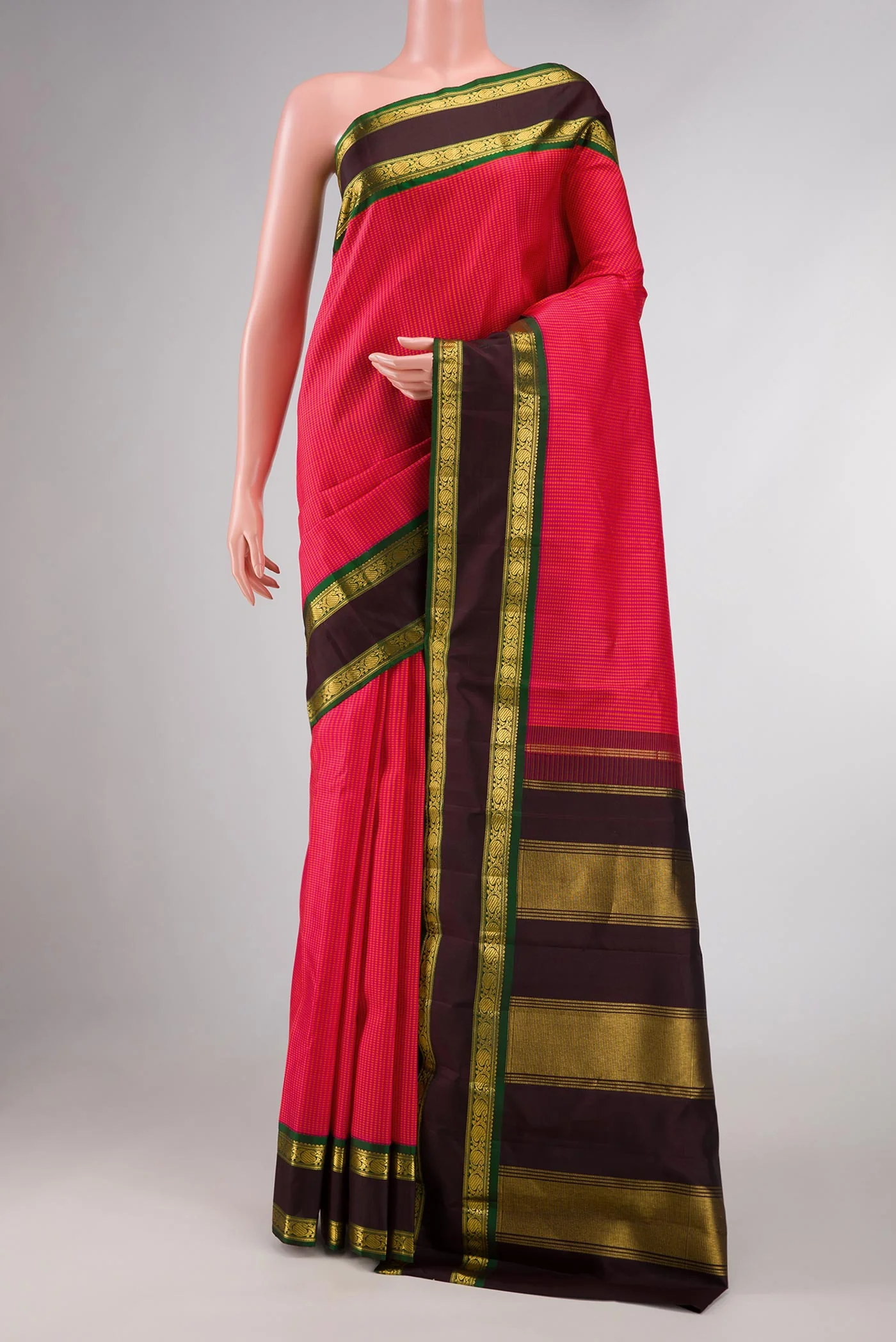 Dark Pink Dual Tone Kanjivaram Silk Saree
