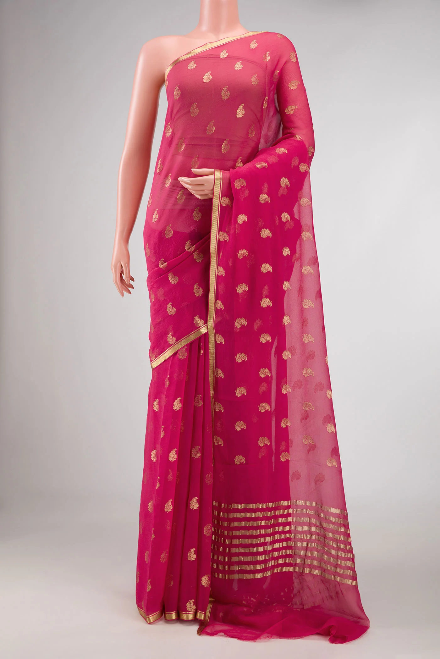 Dark Pink Dual Tone Mysore Chiffon Saree