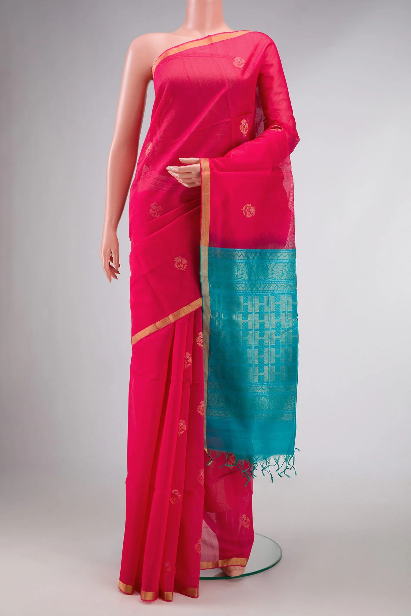 Dark Pink Dual Tone Silk Cotton Saree