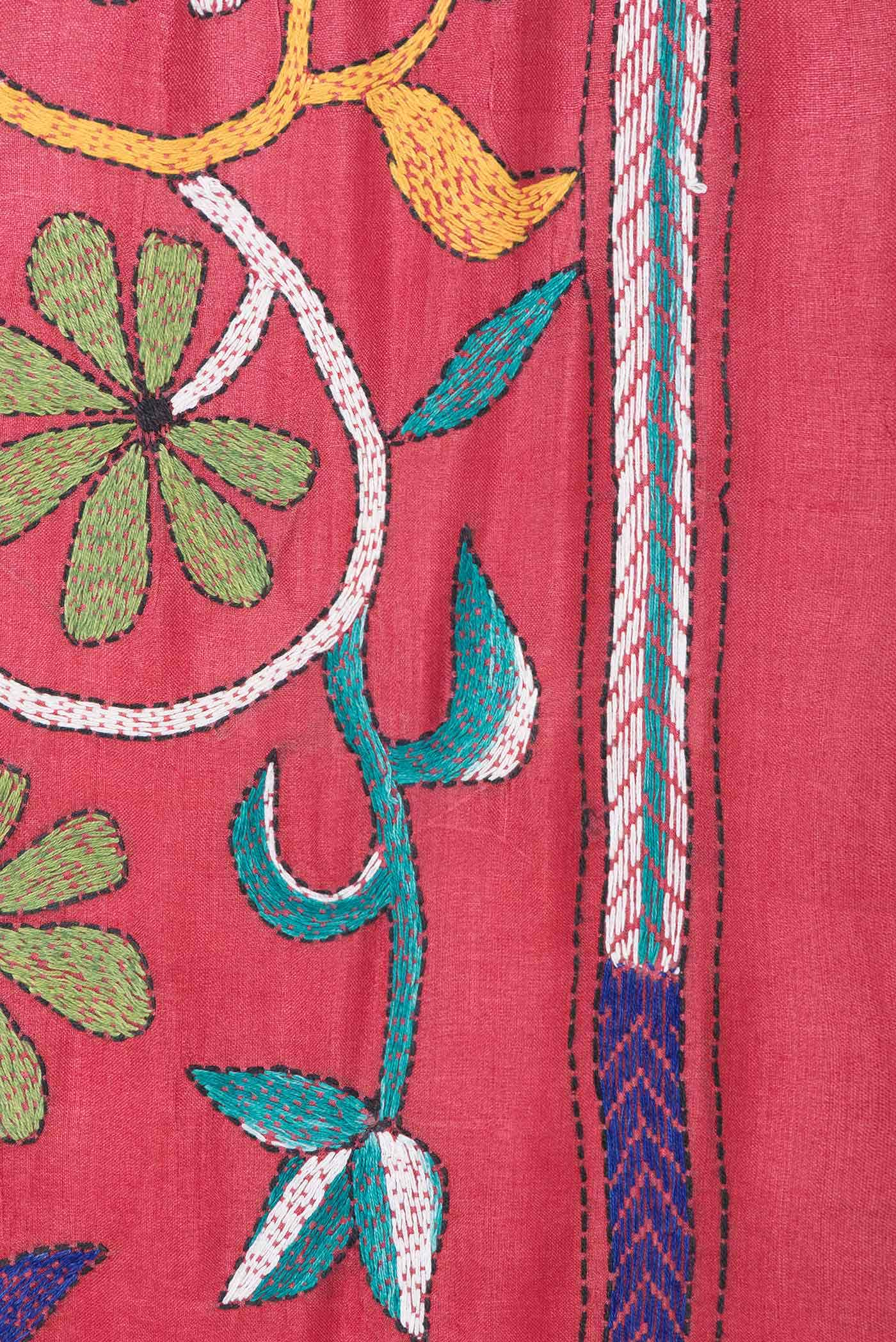 Dark Pink Dual Tone Tussar Saree - Image 3