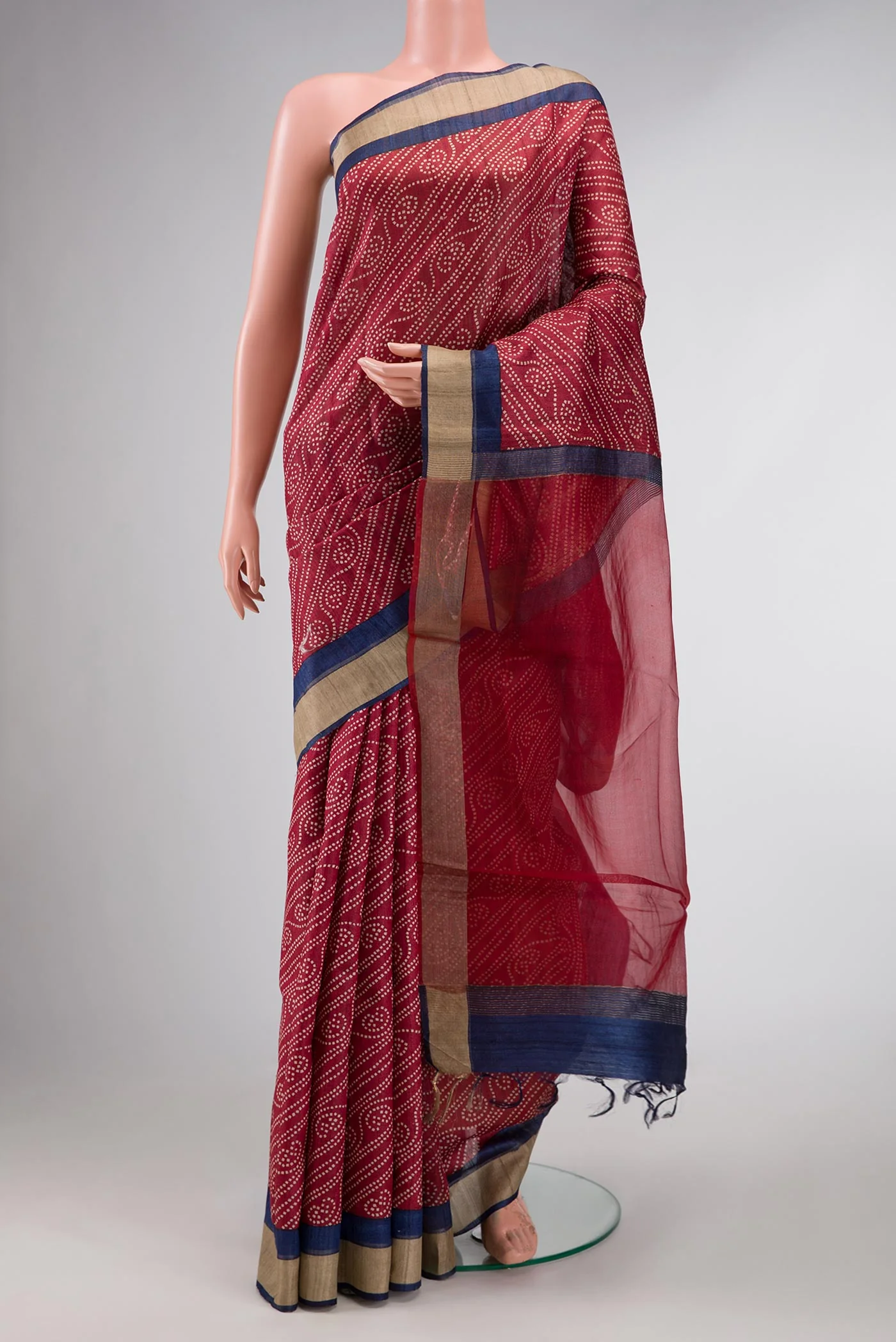 Dark Pink Dual Tone Tussar Silk Saree